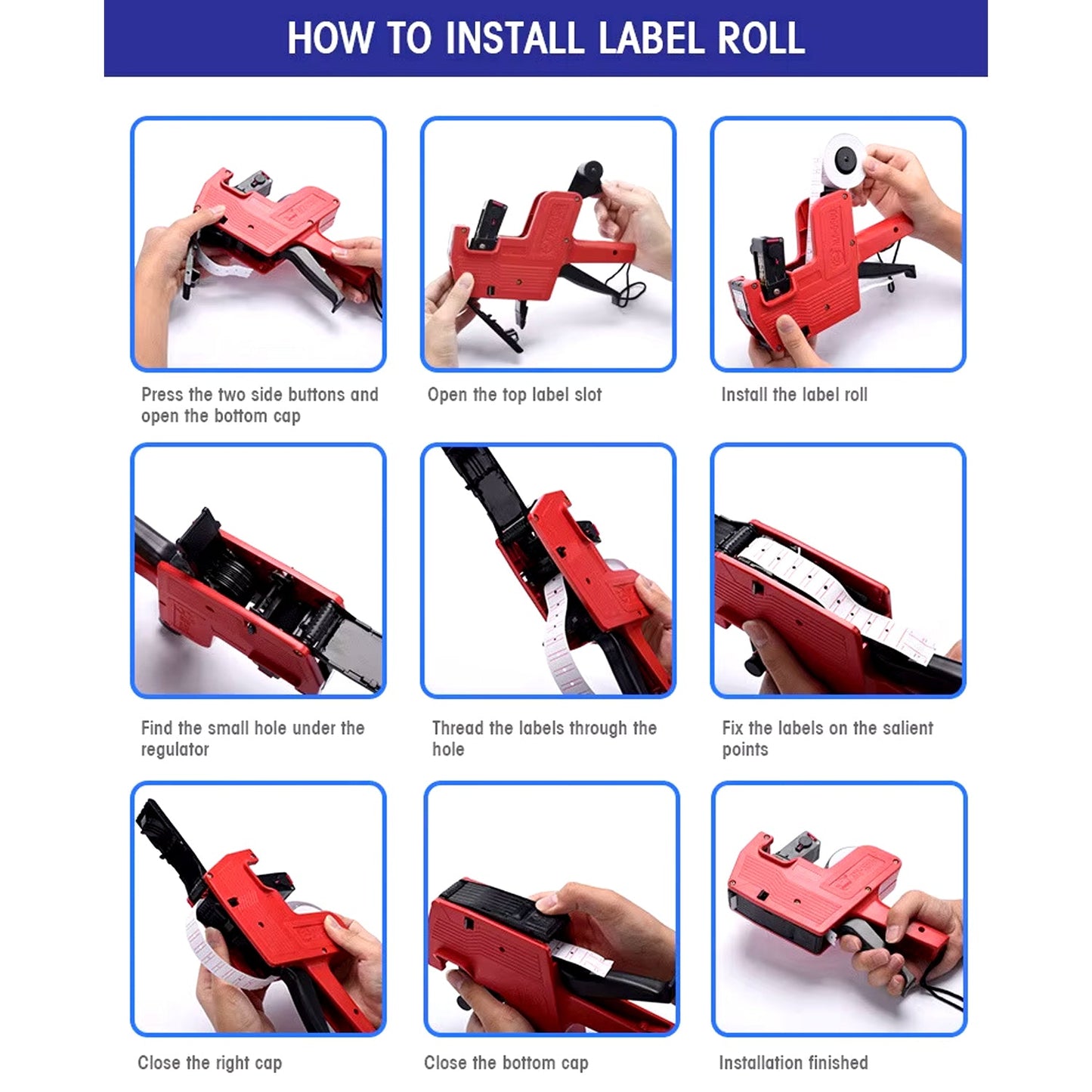 A person's hand holding the ergonomic Price Tag Gun, demonstrating its comfortable grip for retail tasks.