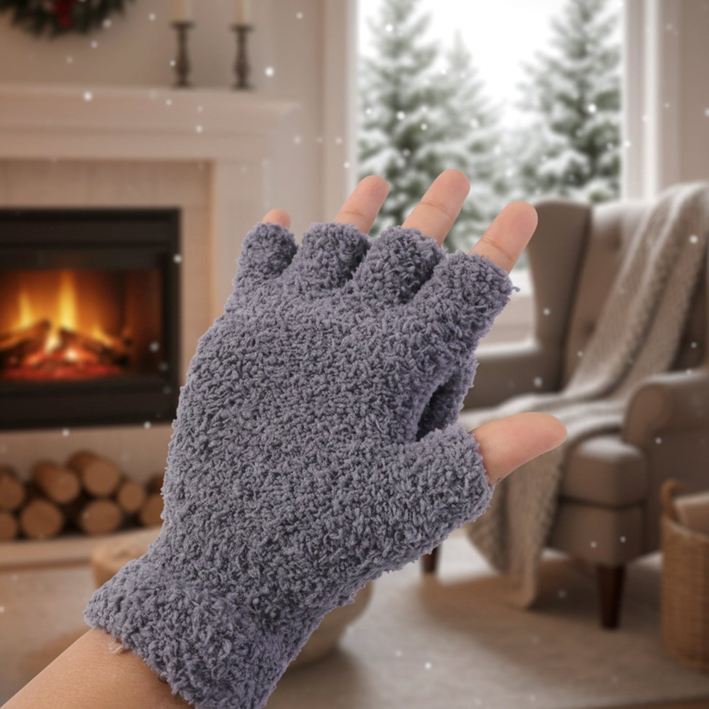 Winter fingerless gloves with button flap cover for extra warmth