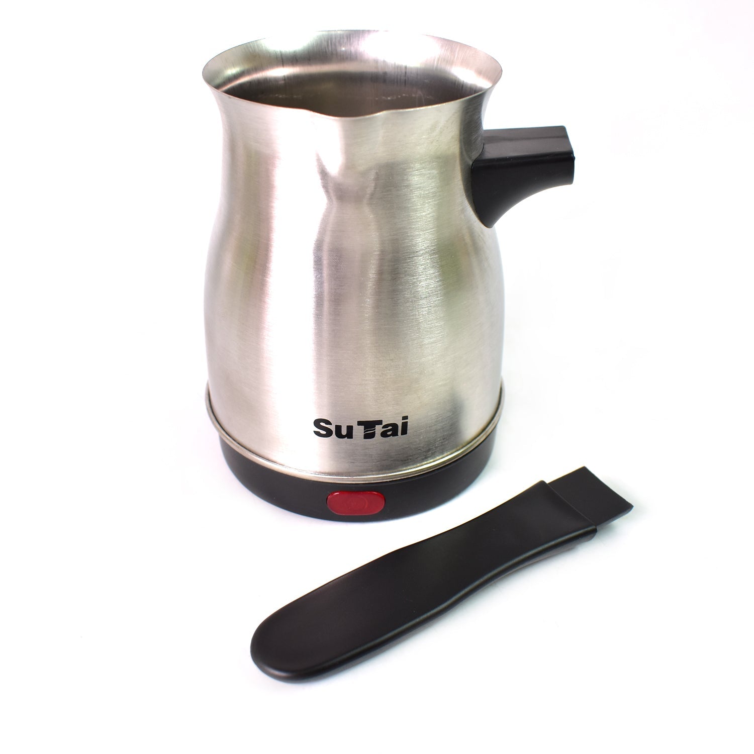 Electric coffee and tea maker ready for use, demonstrating its compact and functional design.