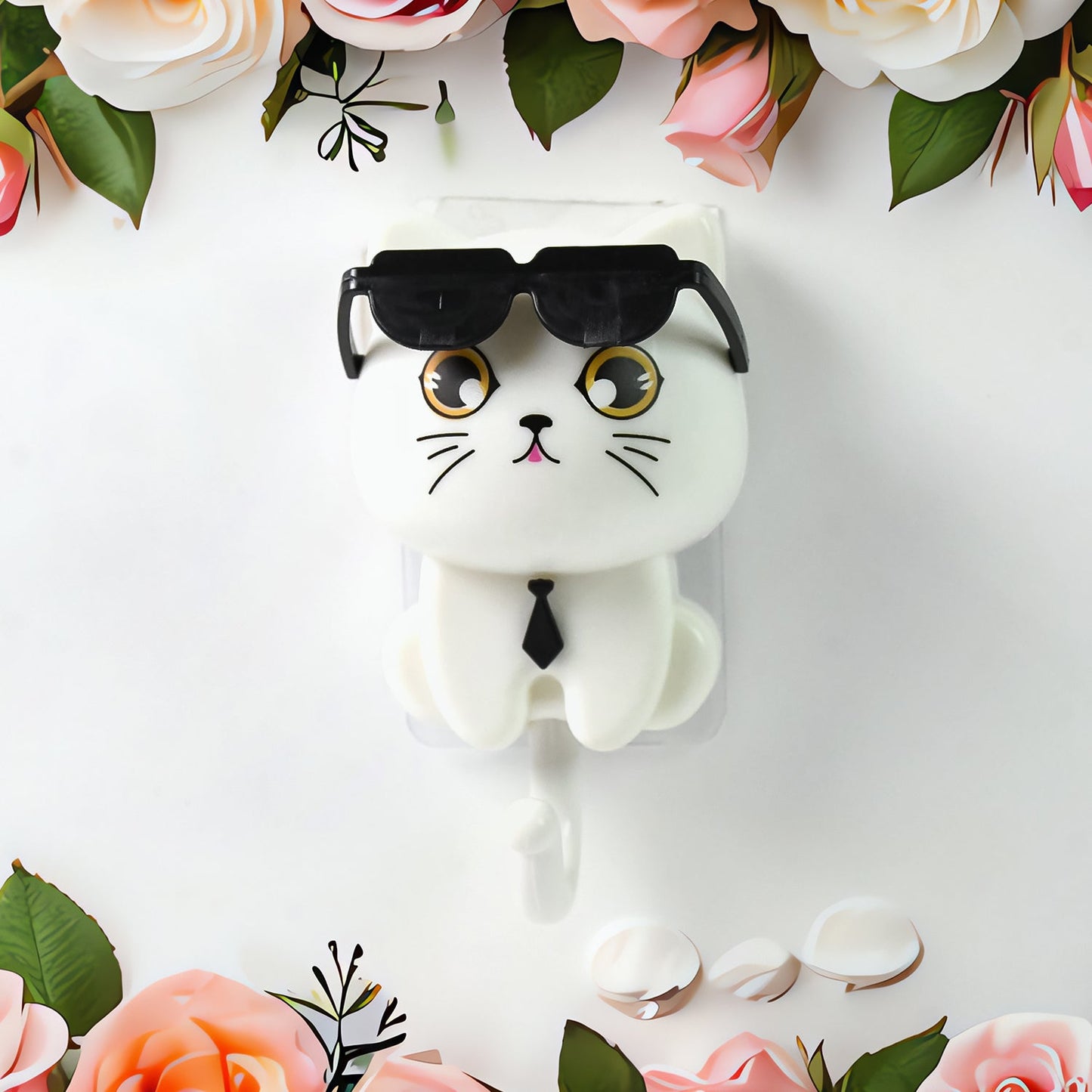 Decorative cat wall hook mounted on a pastel wall, demonstrating its compact size and aesthetic.