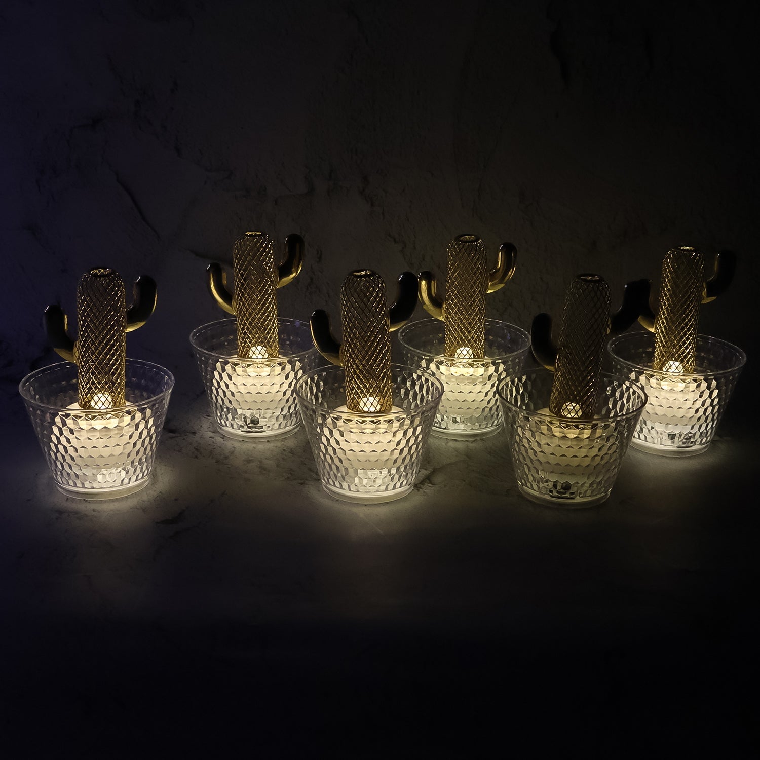 LED cactus flameless decorative candle lit with warm white flickering light
