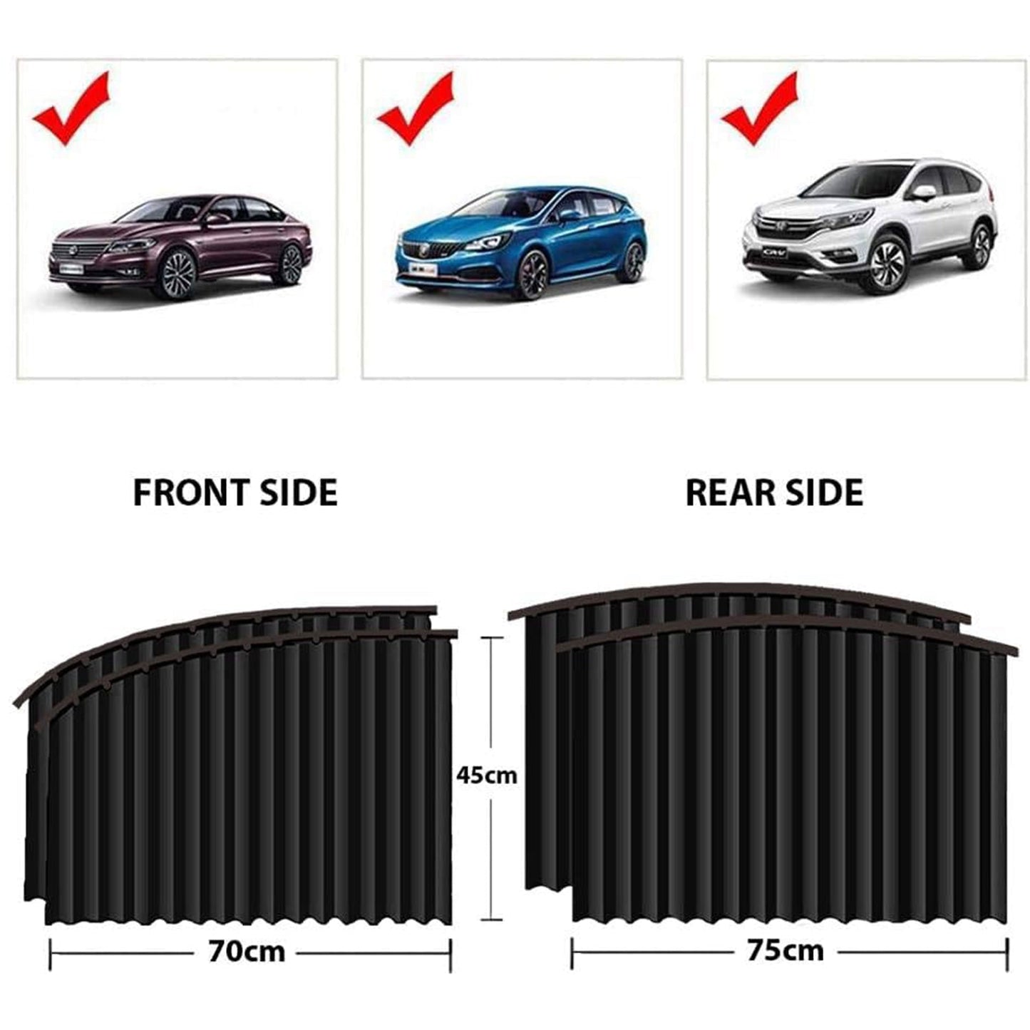 Diagram illustrating the simple magnetic installation process of the car window sunshade.