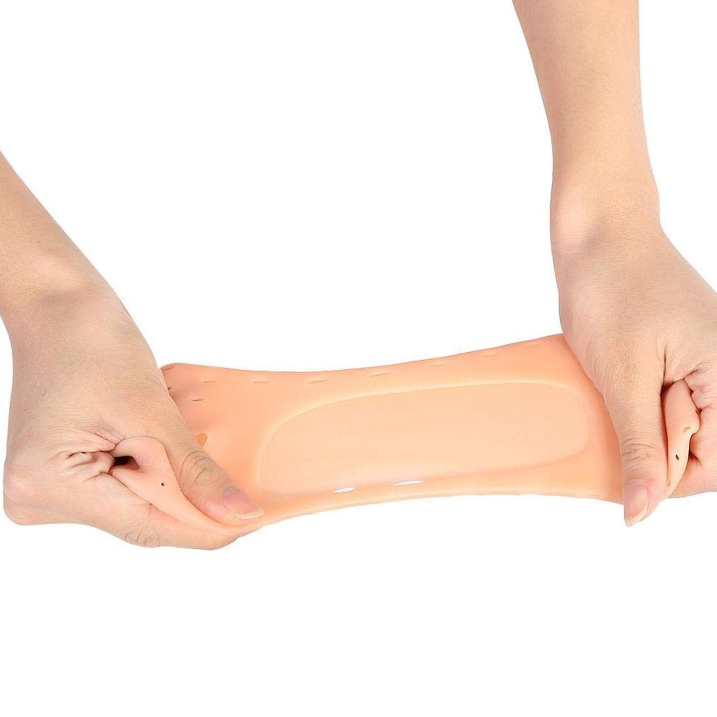 Packaging and a pair of cracked heel gel socks, ready for moisturizing and protection.