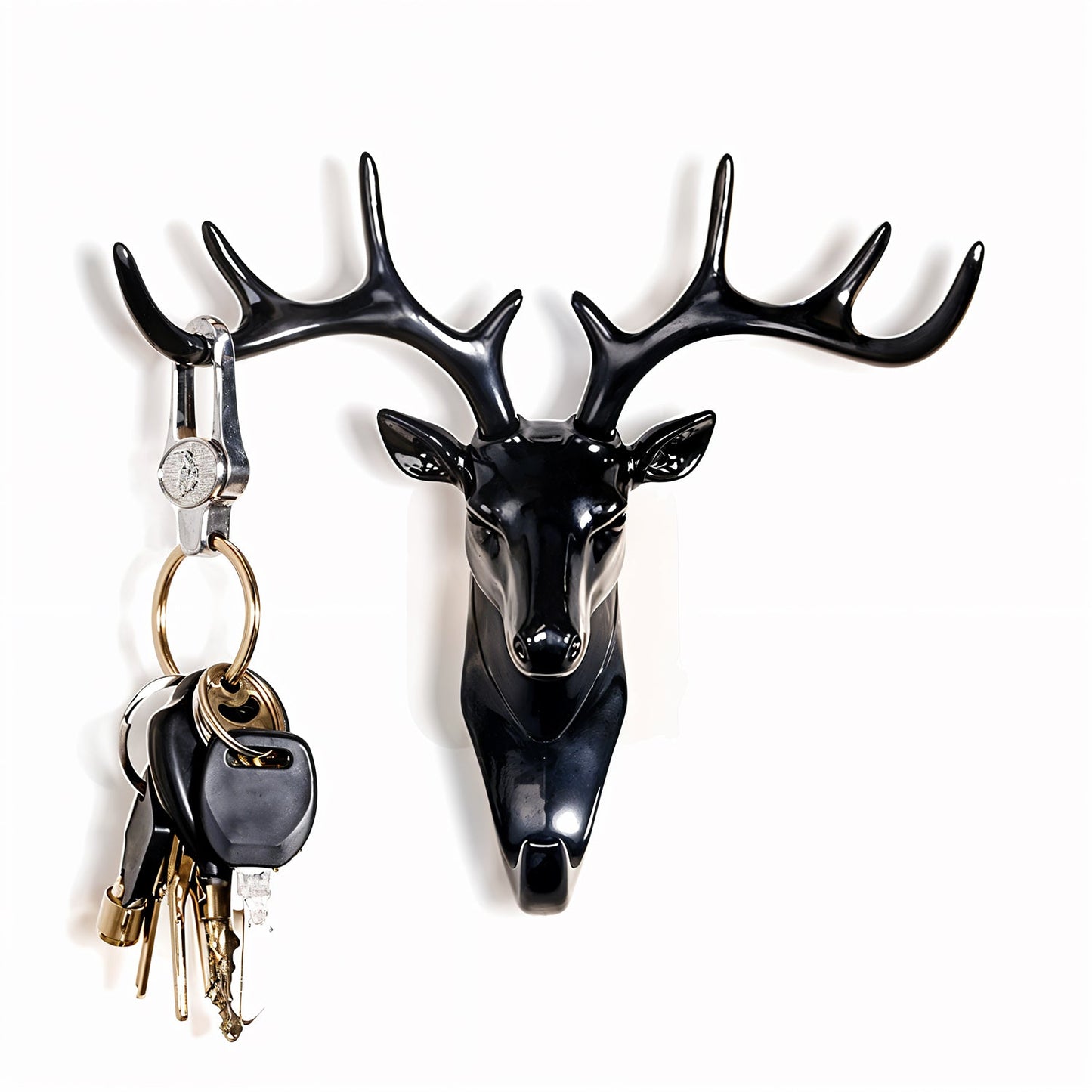 Diagram illustrating the easy, no-drill installation steps for the deer head wall hook.