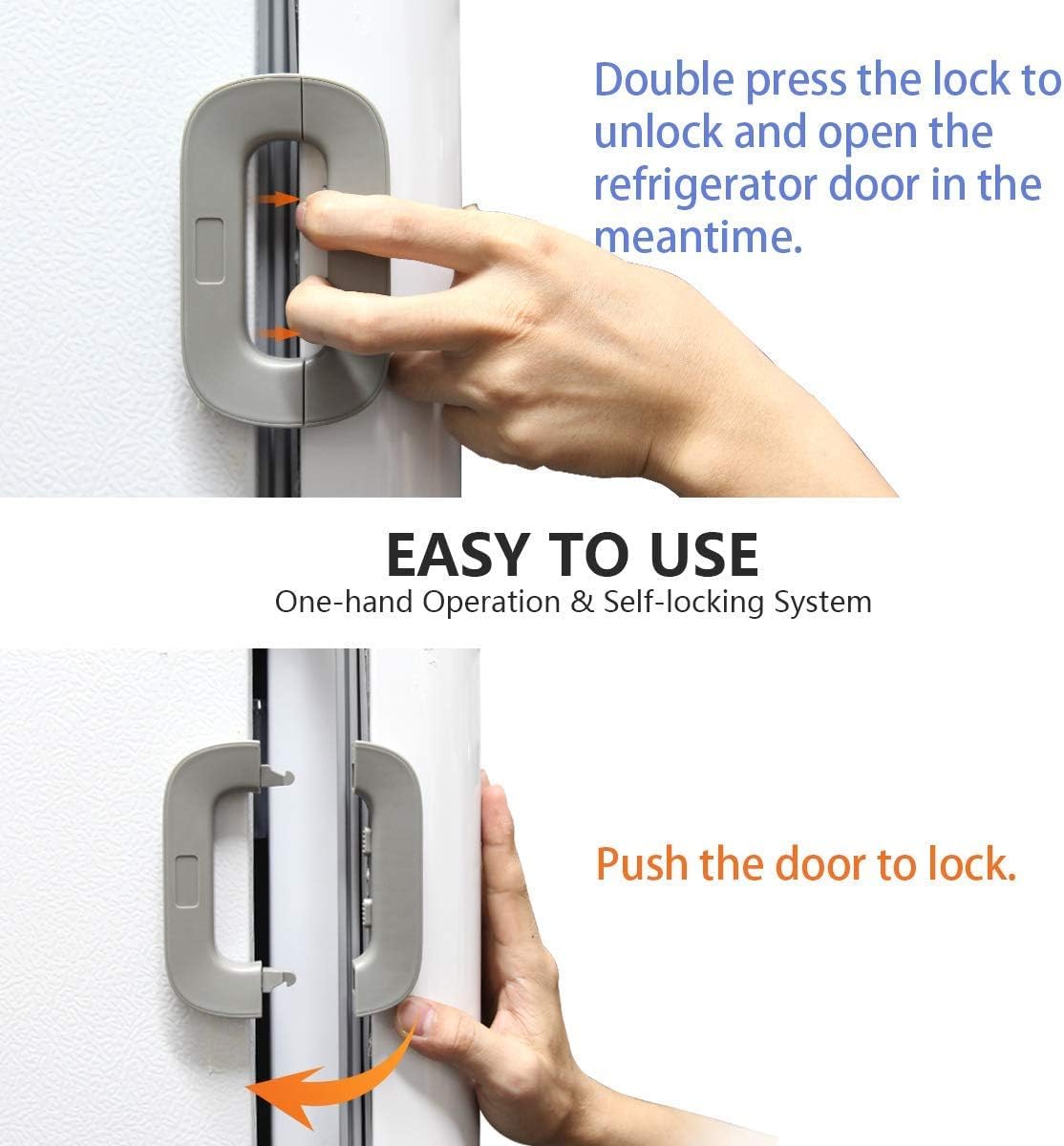 Fridge freezer door lock installed on kitchen refrigerator door