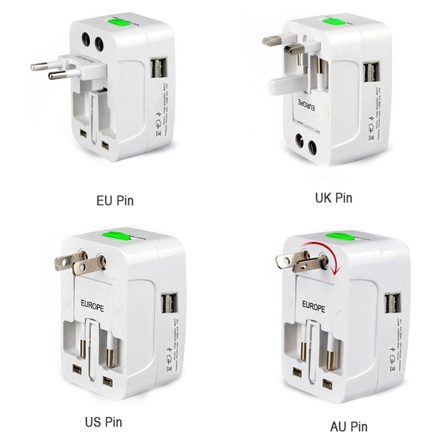 Specifications and dimensions of the Poravar worldwide adaptor.