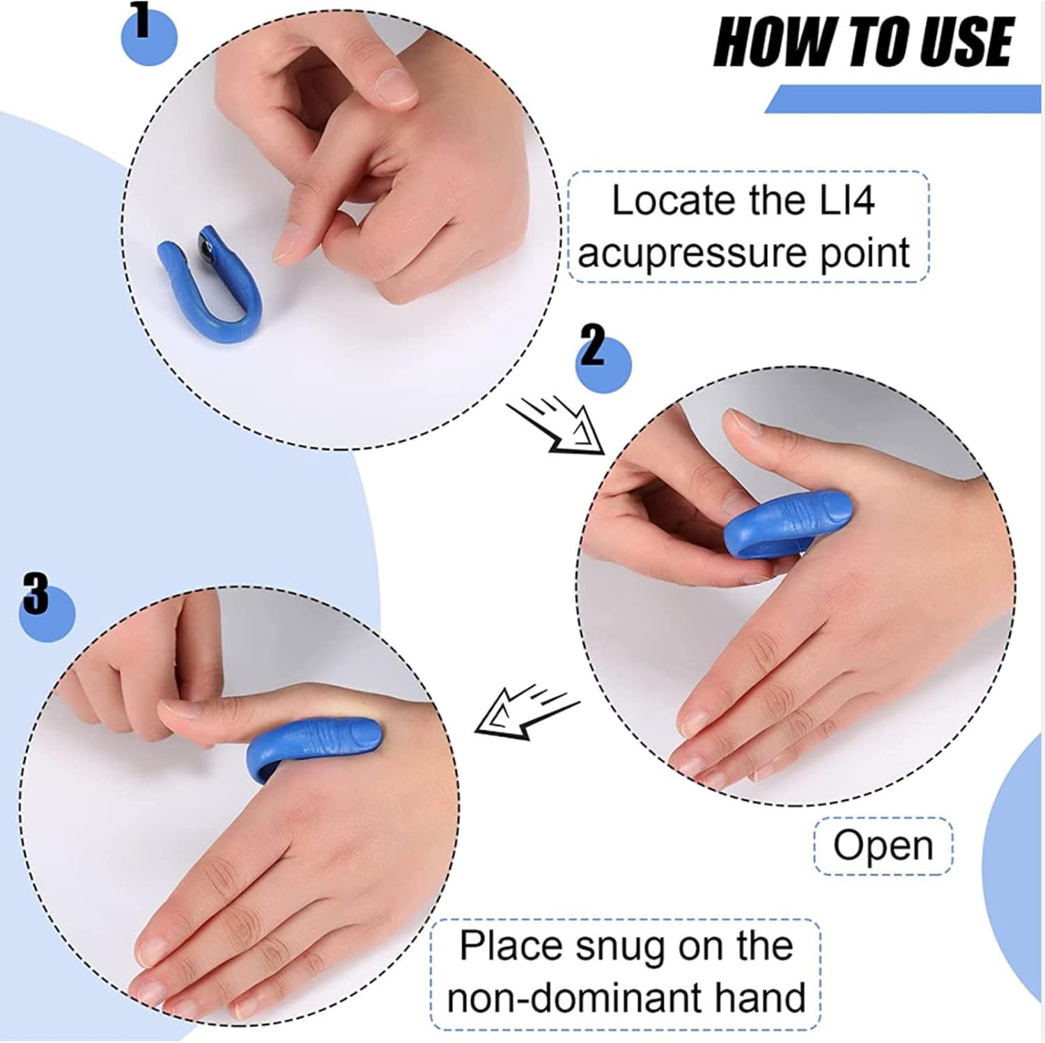 Lifestyle image of someone relaxing with the Acupressure Hand Clip on, promoting calm.