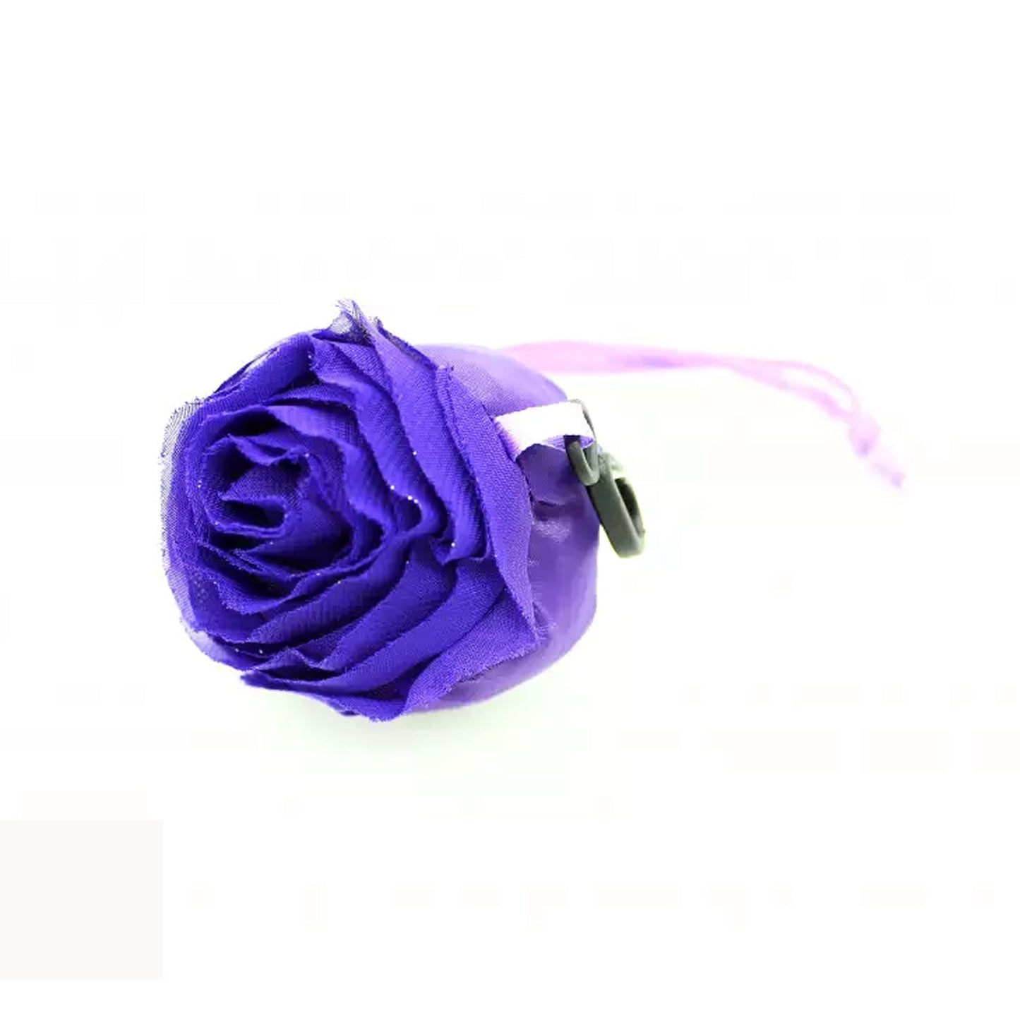Compact rose-shaped pouch, demonstrating how the reusable shopping bag folds for portability.