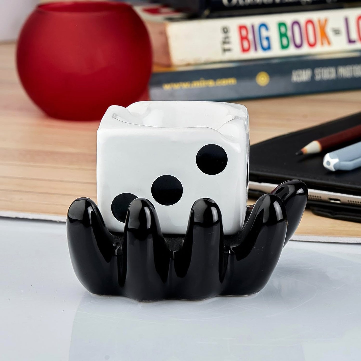 Funky decorated ceramic ashtray for indoor and outdoor smoker use