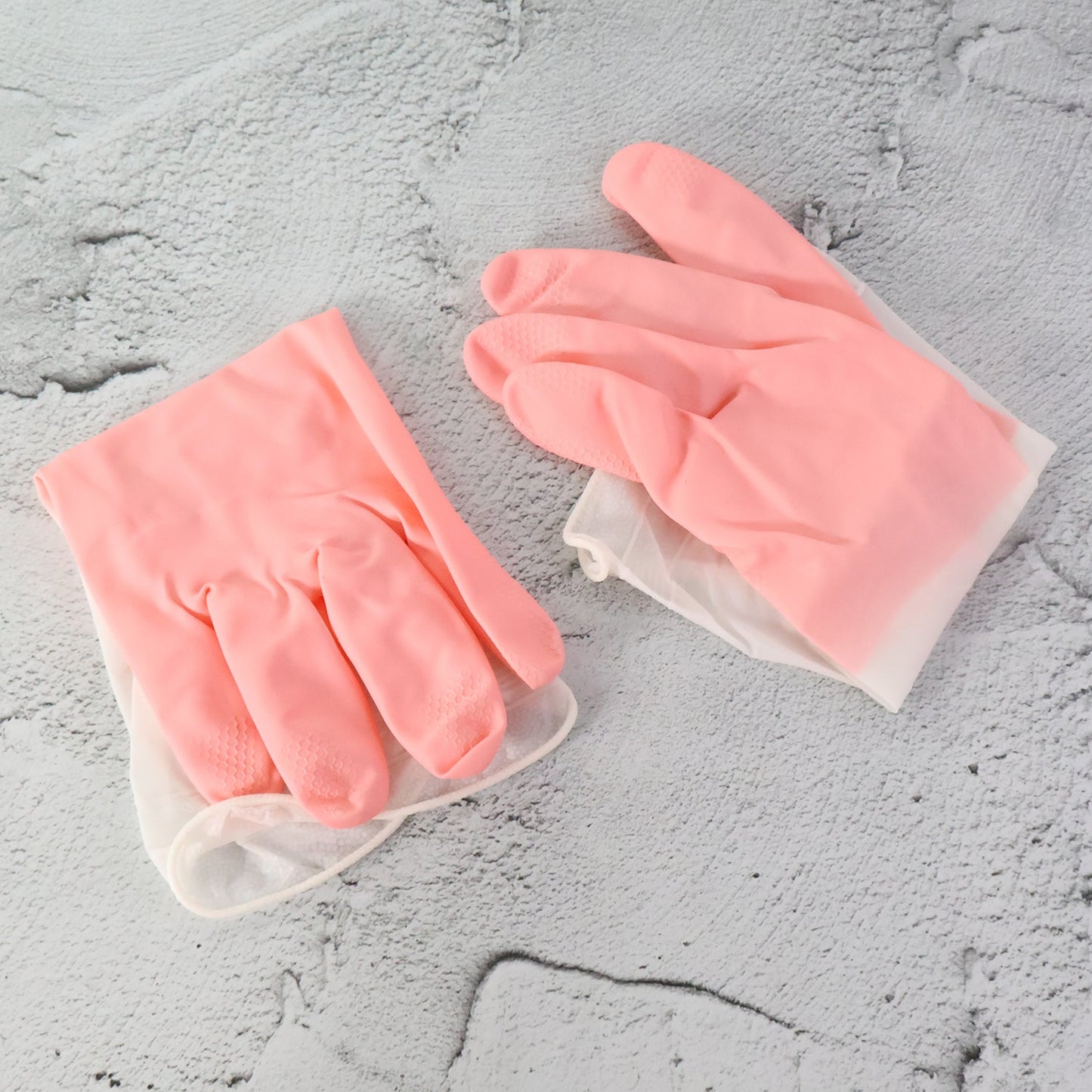 Close-up of waterproof rubber finish on cleaning gloves