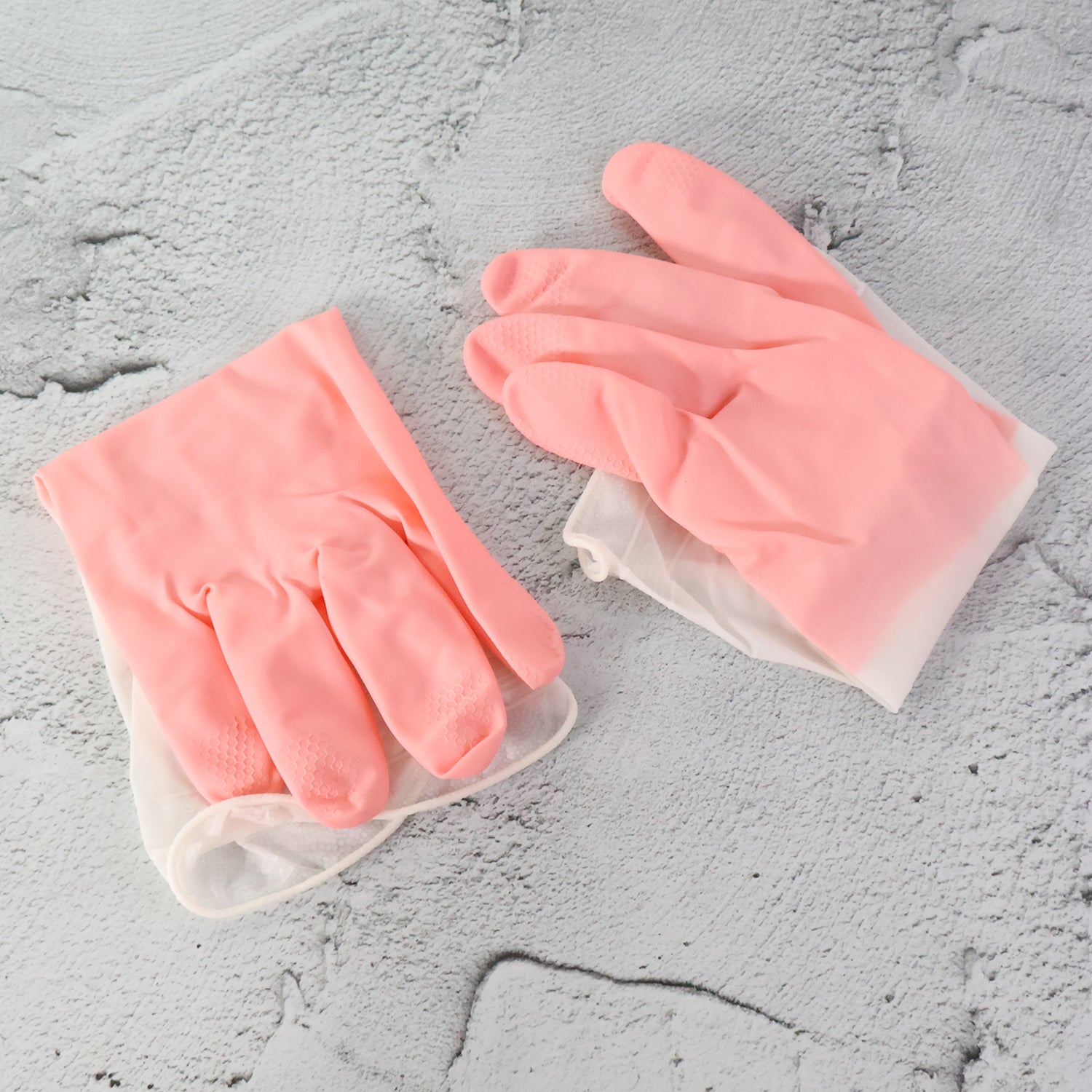 Close-up of waterproof rubber finish on cleaning gloves