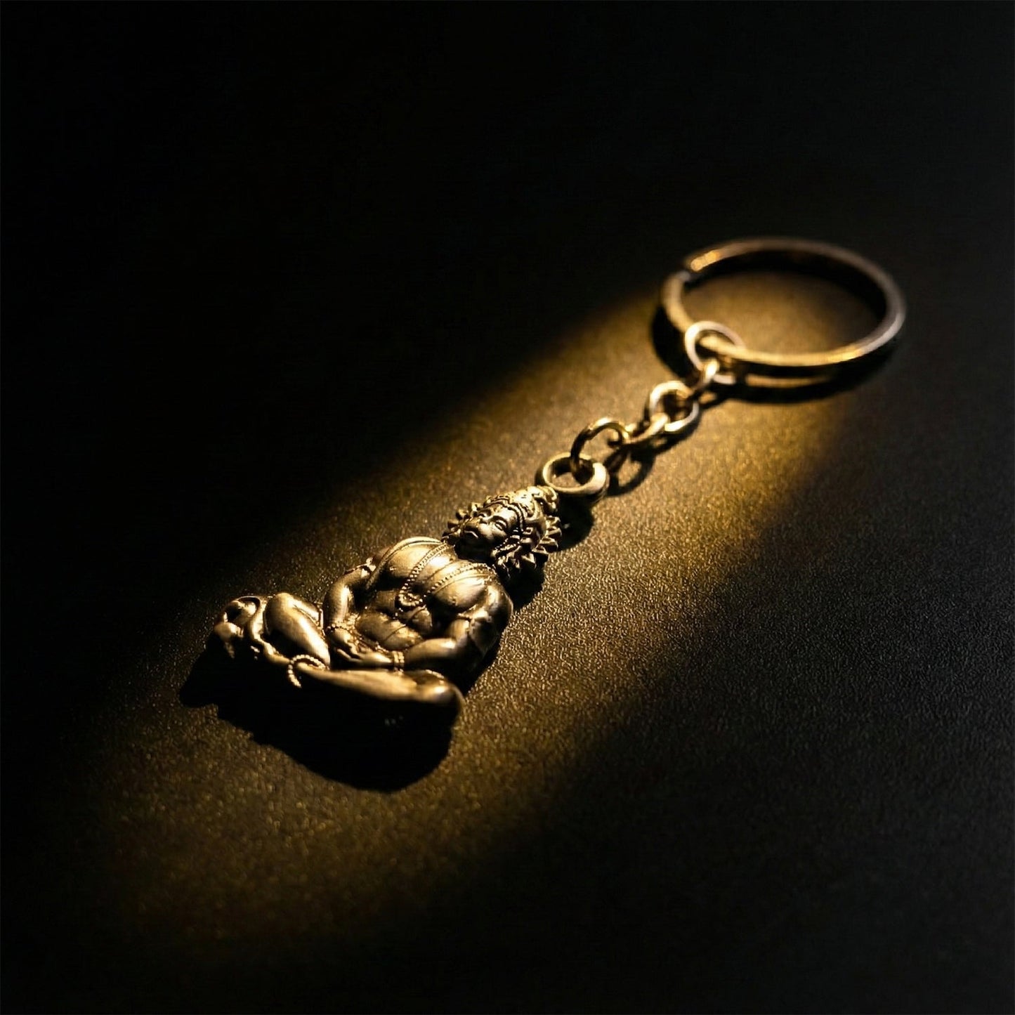 Hanuman Ji sitting pose keychain hanging securely on keyring