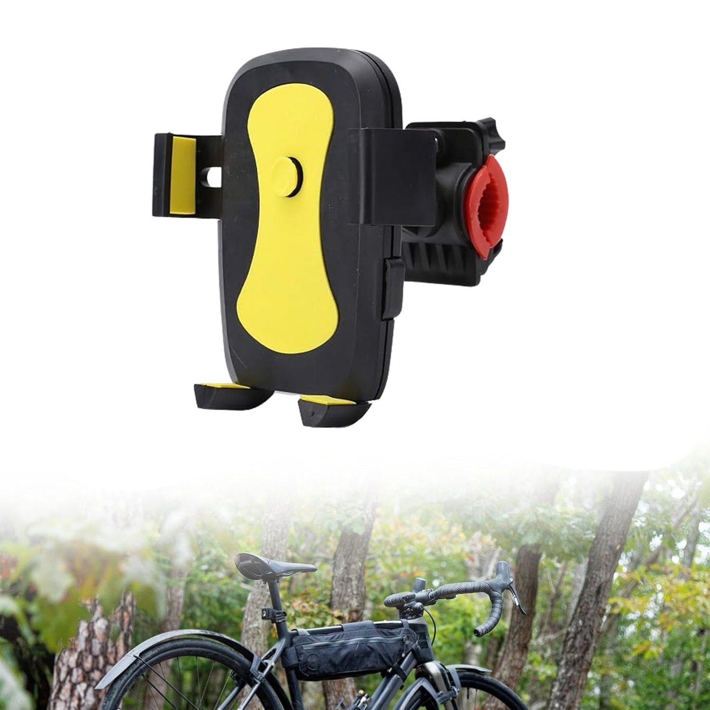 Front view of the universal phone mount for bicycle handlebars.