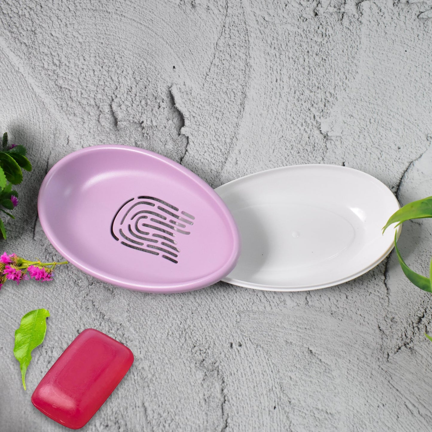 Top view of the slotted layer of the double layer soap holder, designed for quick drying.
