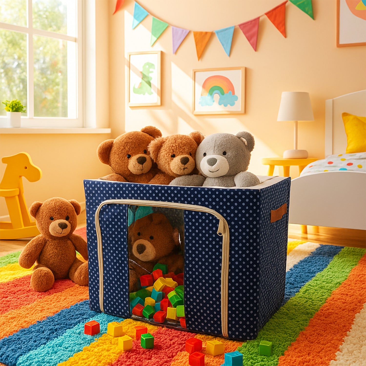 Interior view of the spacious foldable fabric organizer, ready for seasonal clothes or blankets.