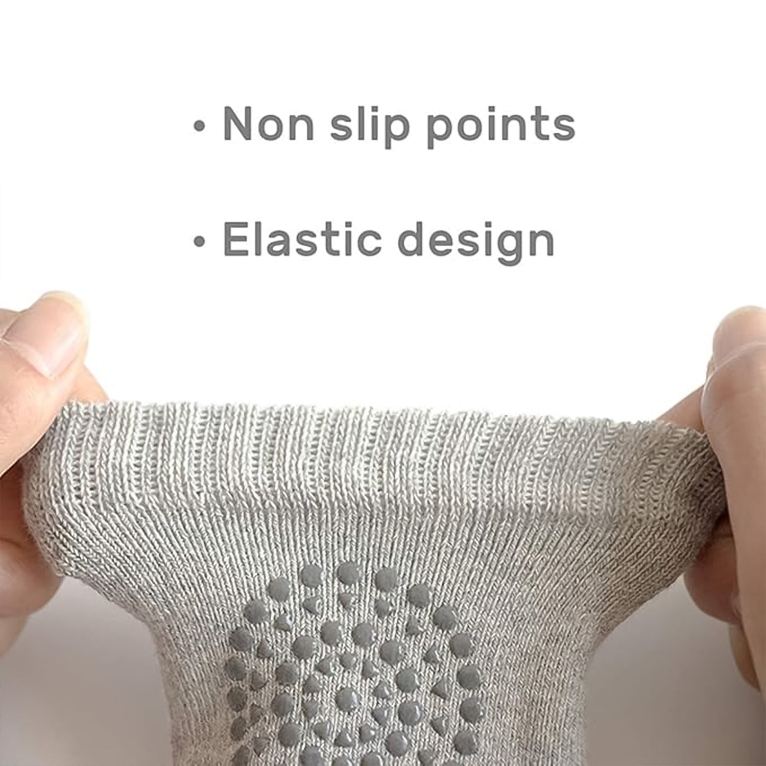 Grey wool knit knee guards designed for babies and toddlers' sensitive knees