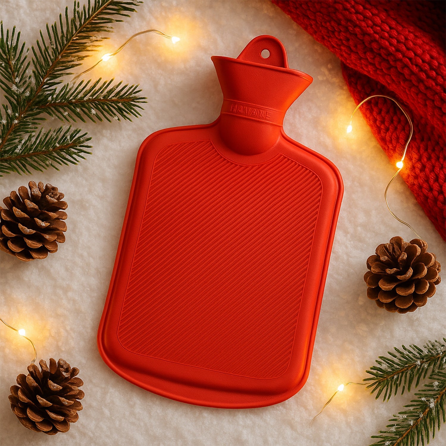 Comfortable rubber hot water bottle, ideal for targeted pain relief.