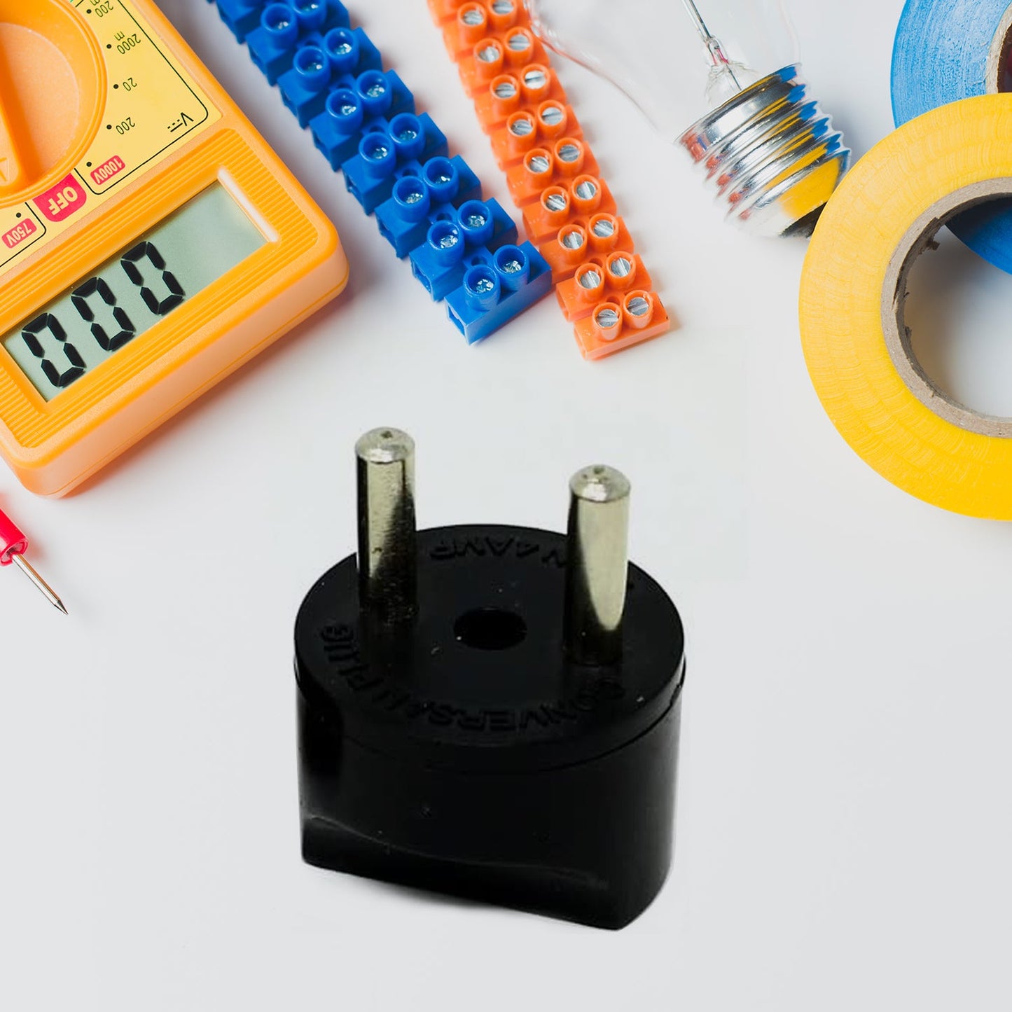 Detailed shot of the black 2 Pin Plug Adapter, showcasing its robust construction.