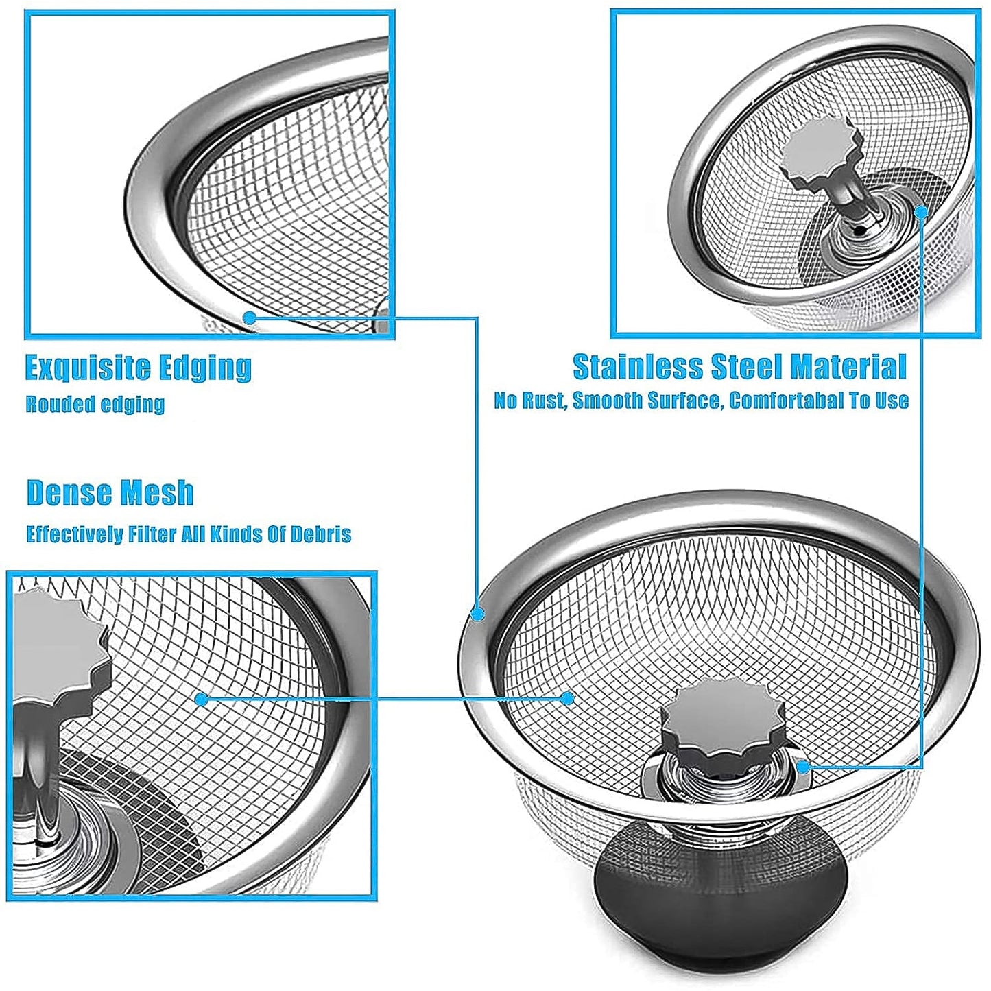 Side profile of the robust stainless steel kitchen drain protector.