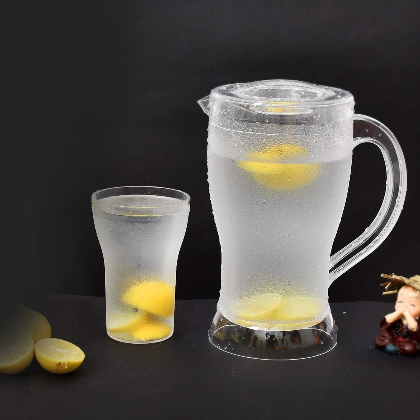 Space-saving straight body lemon jug set ideal for refrigerator and kitchen