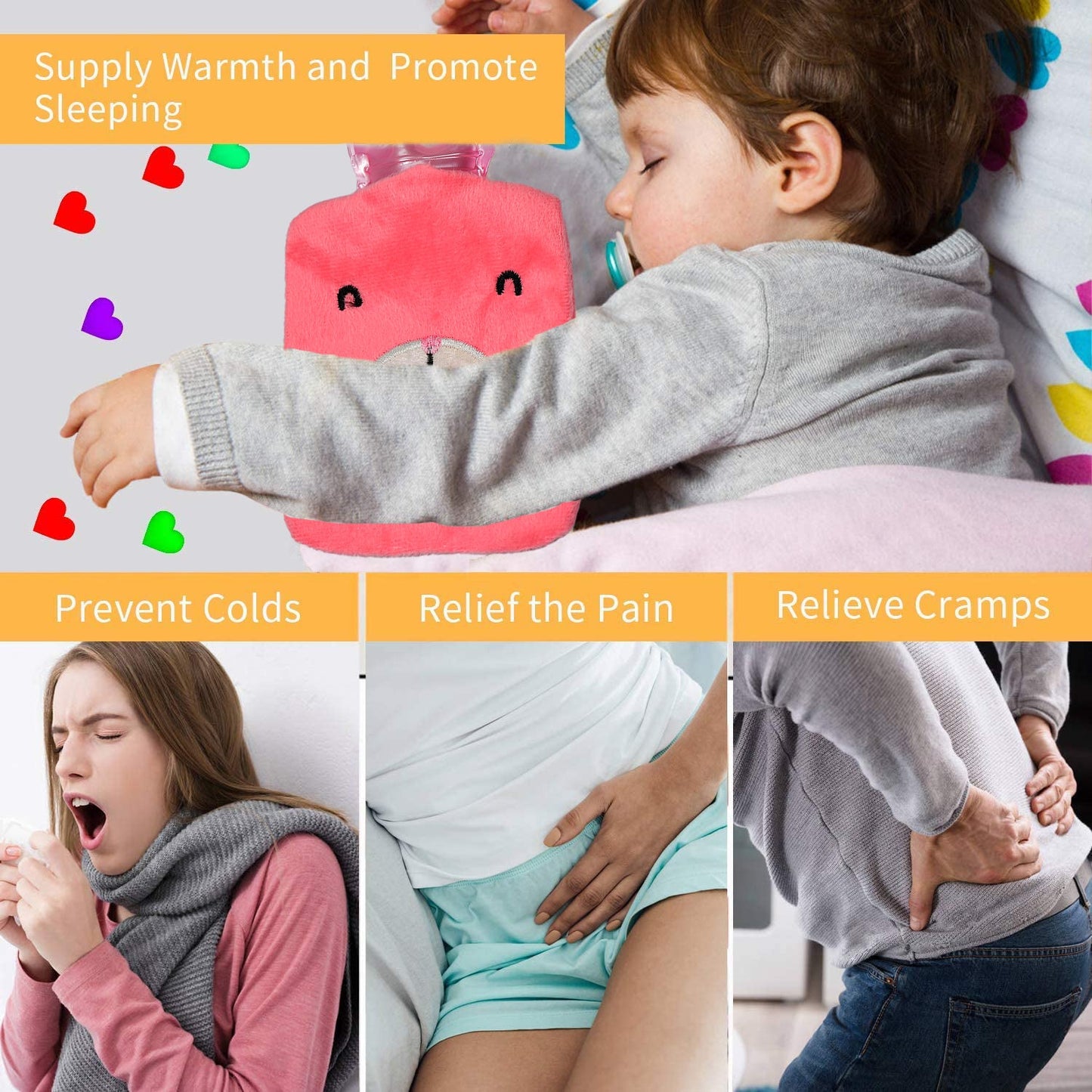 Woman applying the Pink Hot Water Bag to her stomach for menstrual cramp comfort.