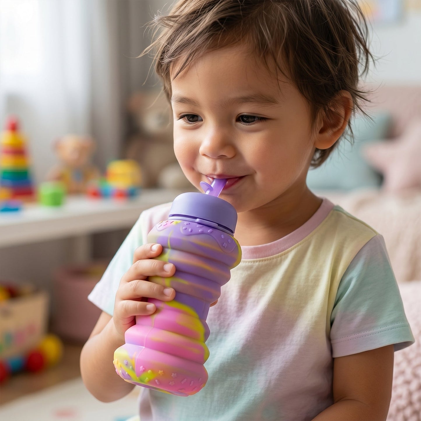 Compact silicone water bottle for outdoor activities