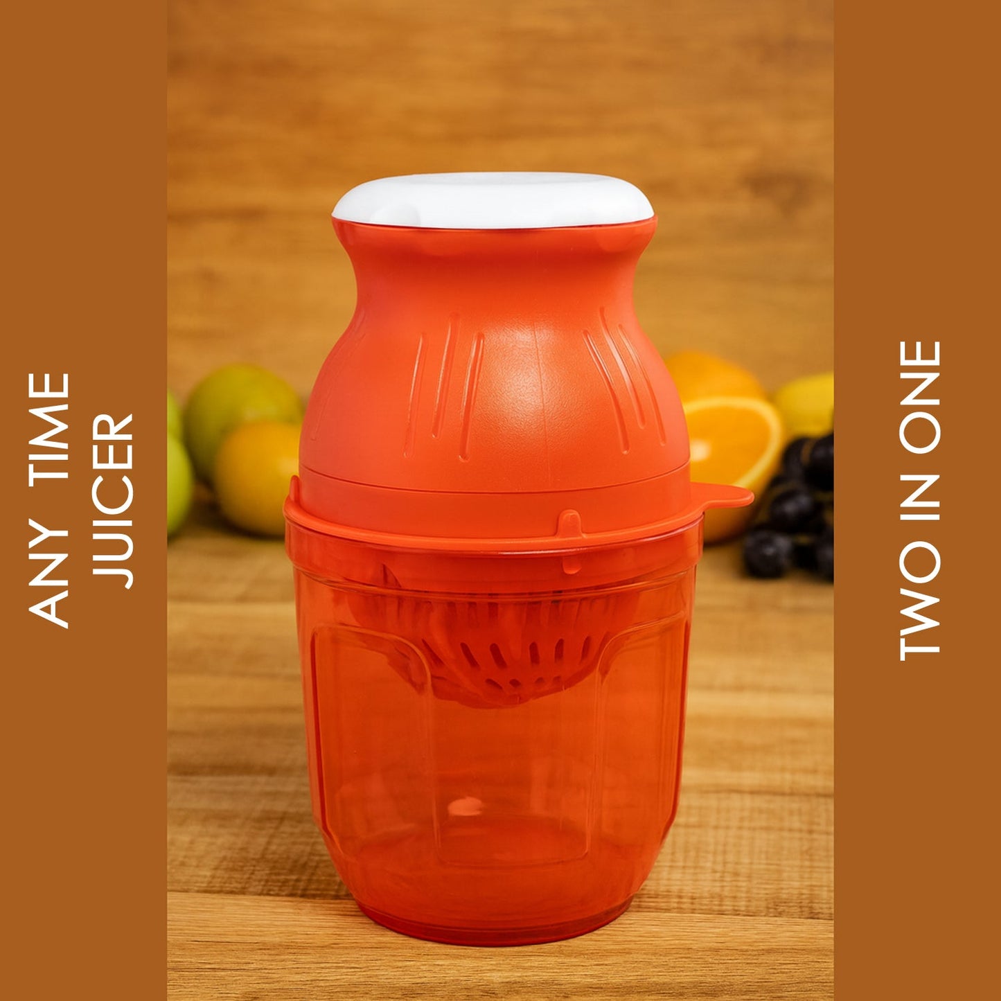 Close up image of Supermom manual juicer highlighting food-grade plastic