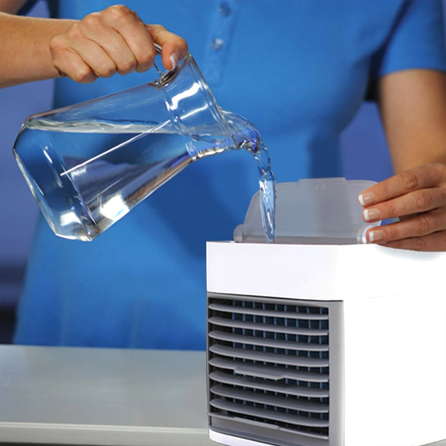 Office table utility kit with mini air cooler fan and stainless steel bottle
