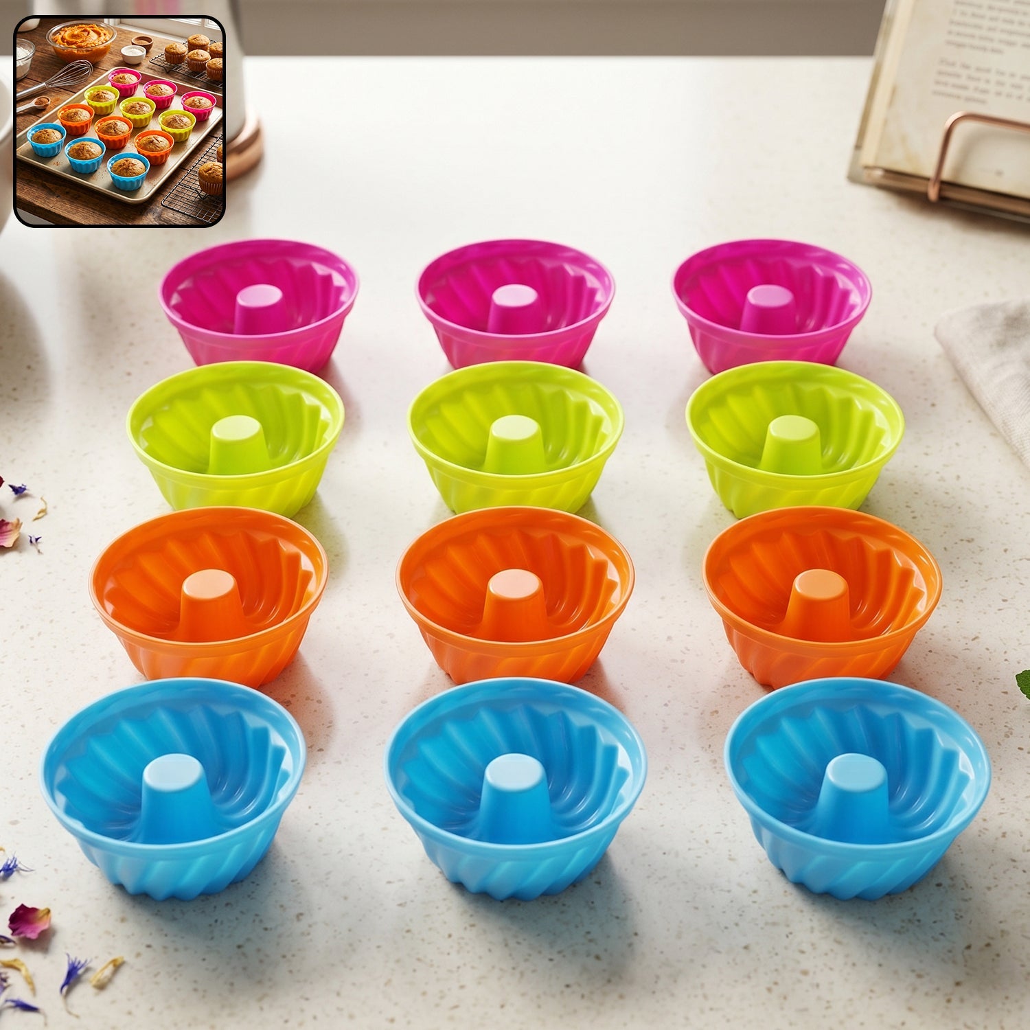 Silicone cupcake mould display with 12 pieces