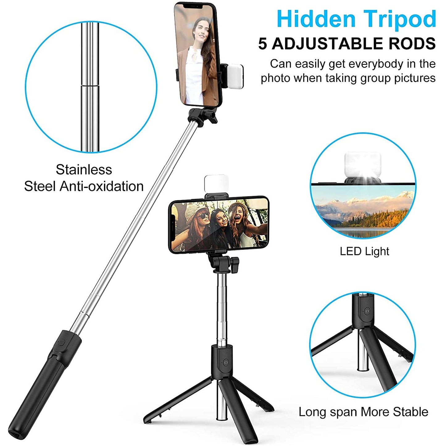 Selfie stick tripod combo setup providing hands-free use for videos