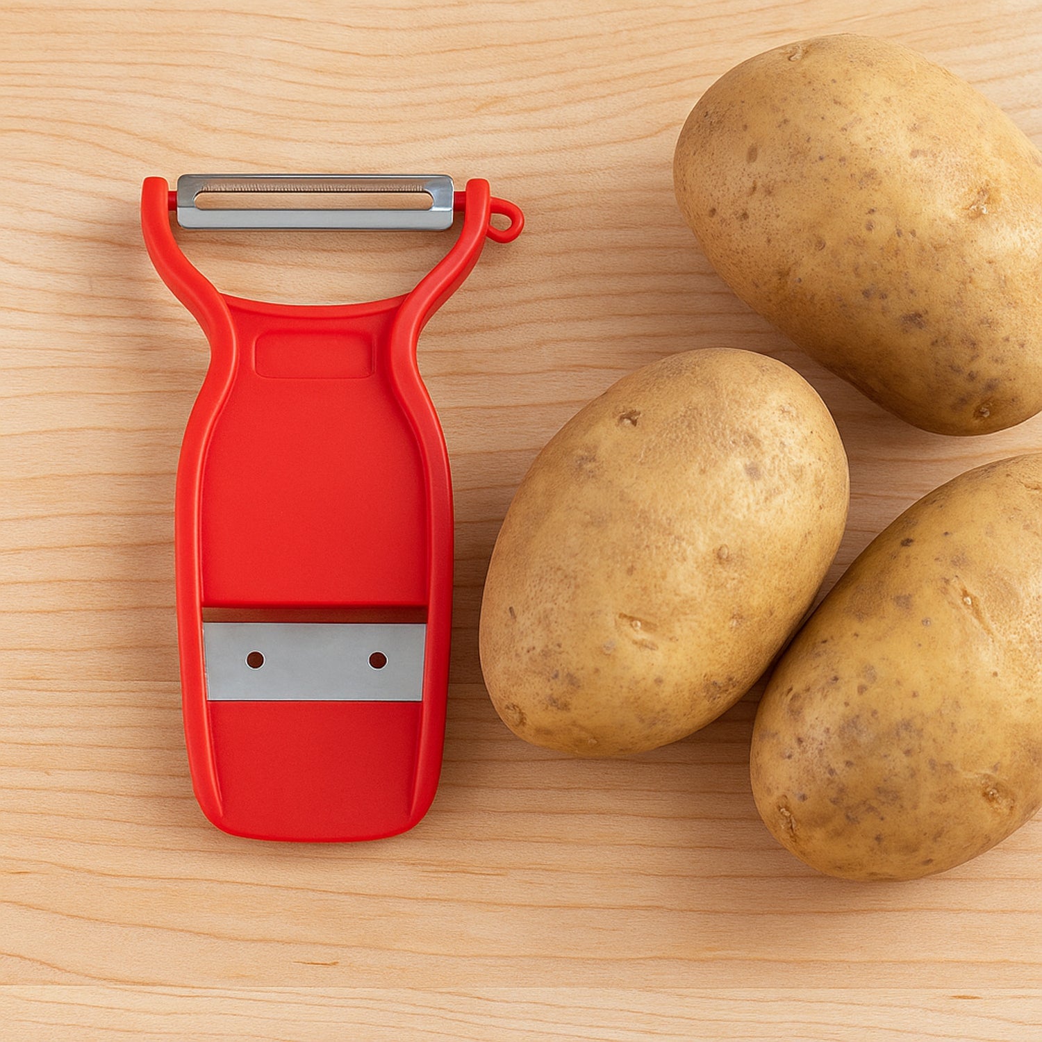 Compact 2-in-1 slicer and peeler with ergonomic handle for easy use