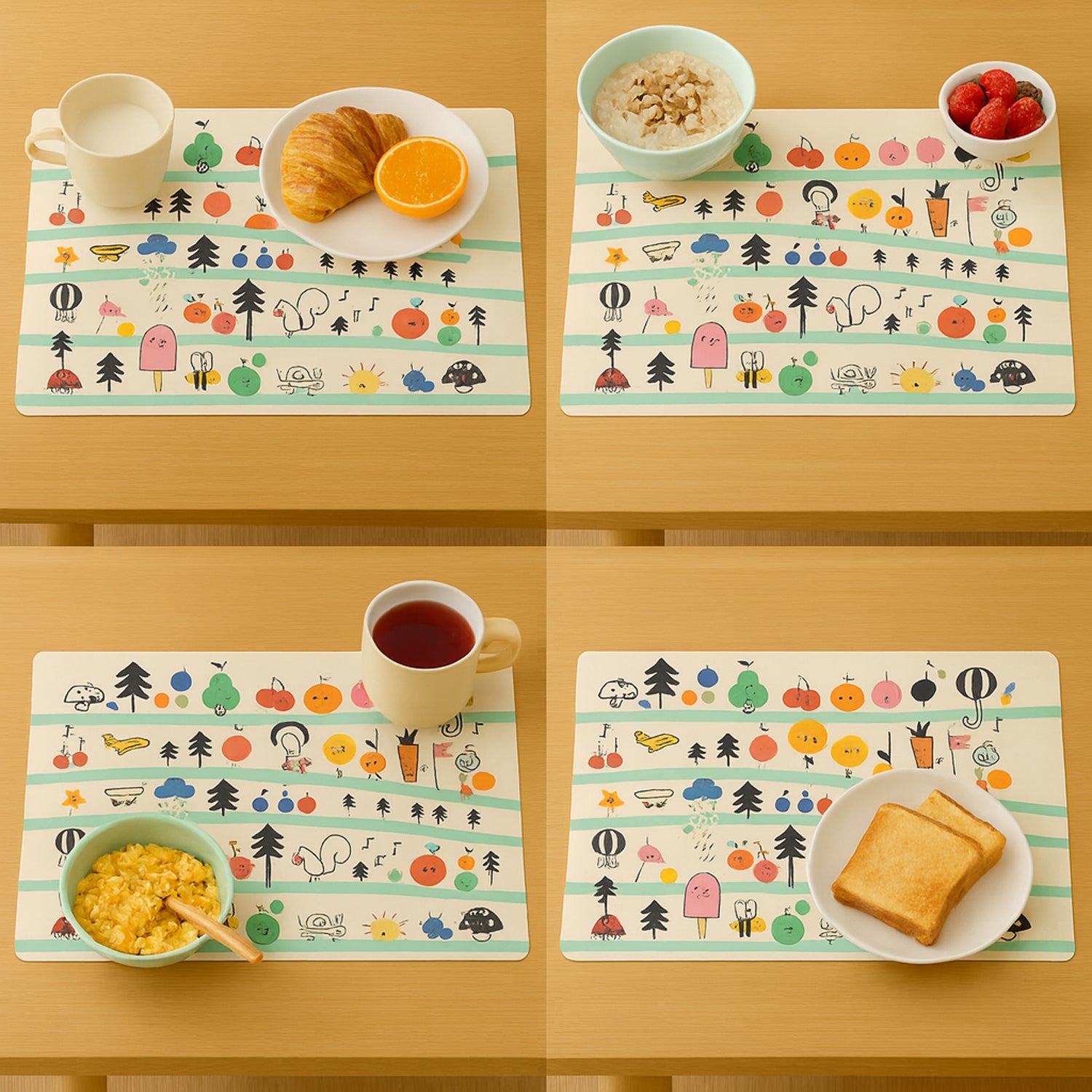 Easy-clean kids dining placemat with vibrant cartoon images