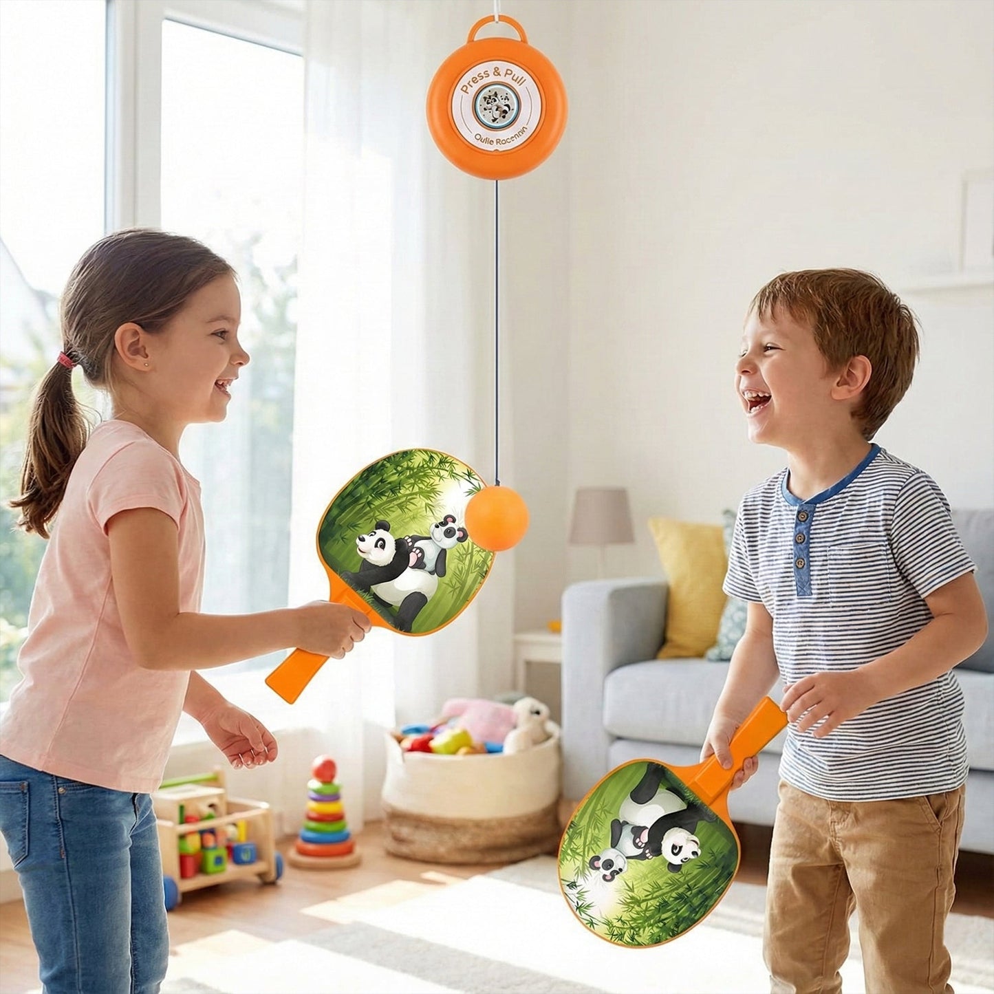 Table tennis trainer kit with retractable ball string for continuous play