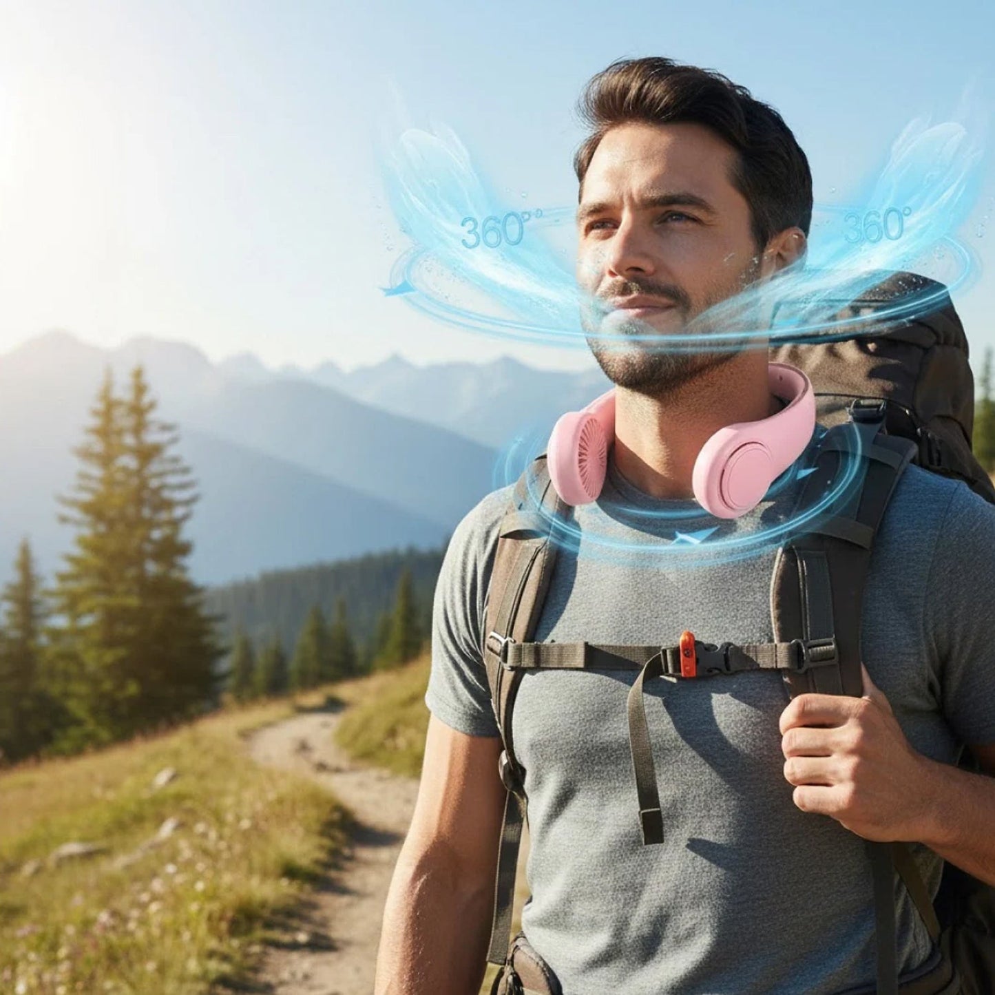 Portable wearable neck fan included in travel accessory combo