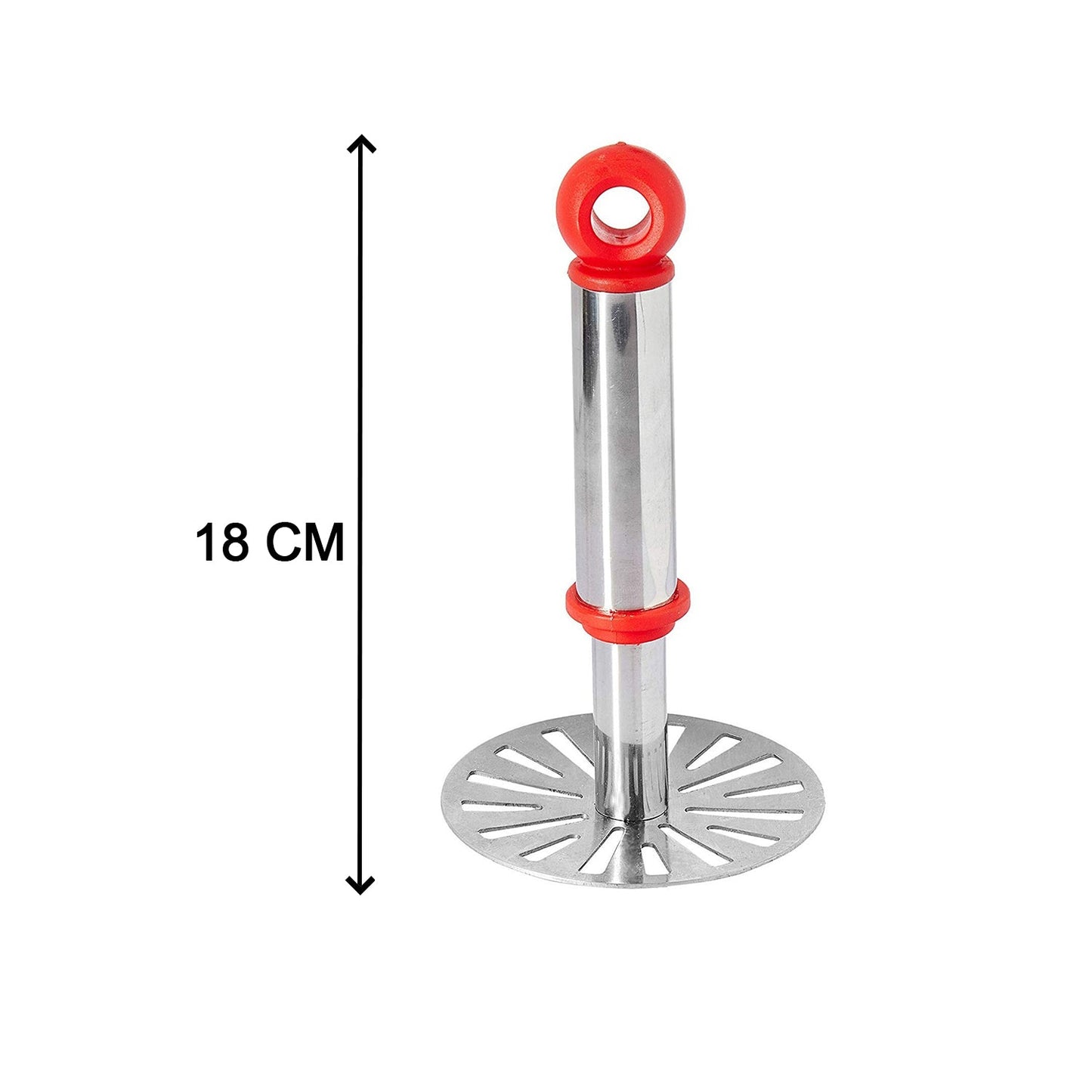 Ganesh food-grade stainless steel masher with an insulated handle.