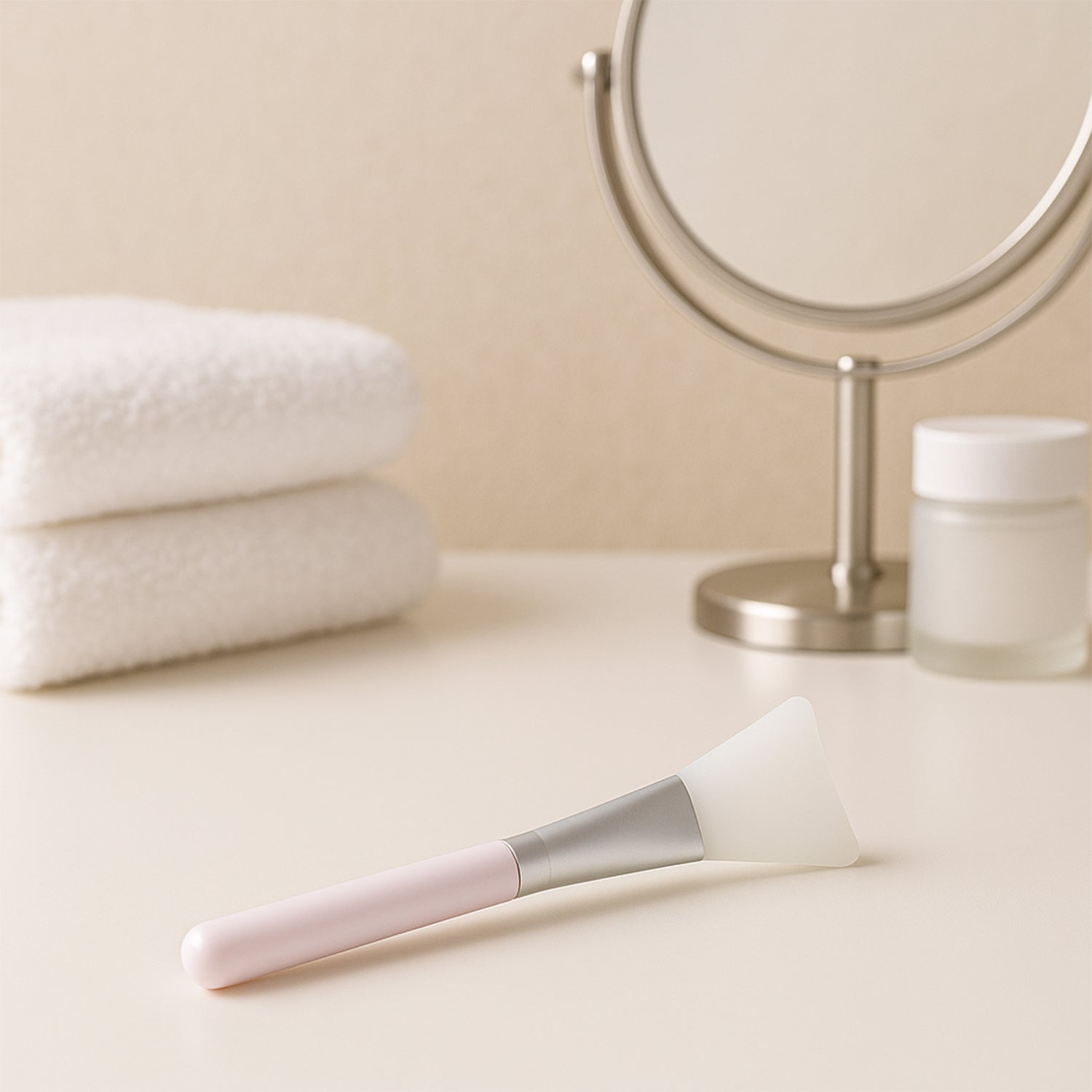 Flat silicone brush designed for applying facial masks smoothly