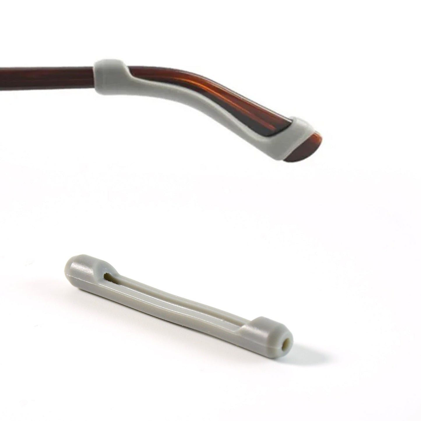 Soft grip eyeglass temple tip sleeves securely fitted on glasses for active wear