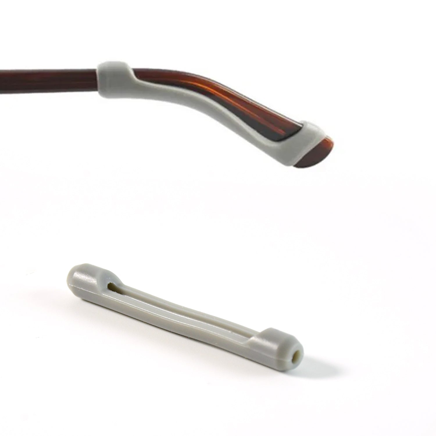 Soft grip eyeglass temple tip sleeves securely fitted on glasses for active wear