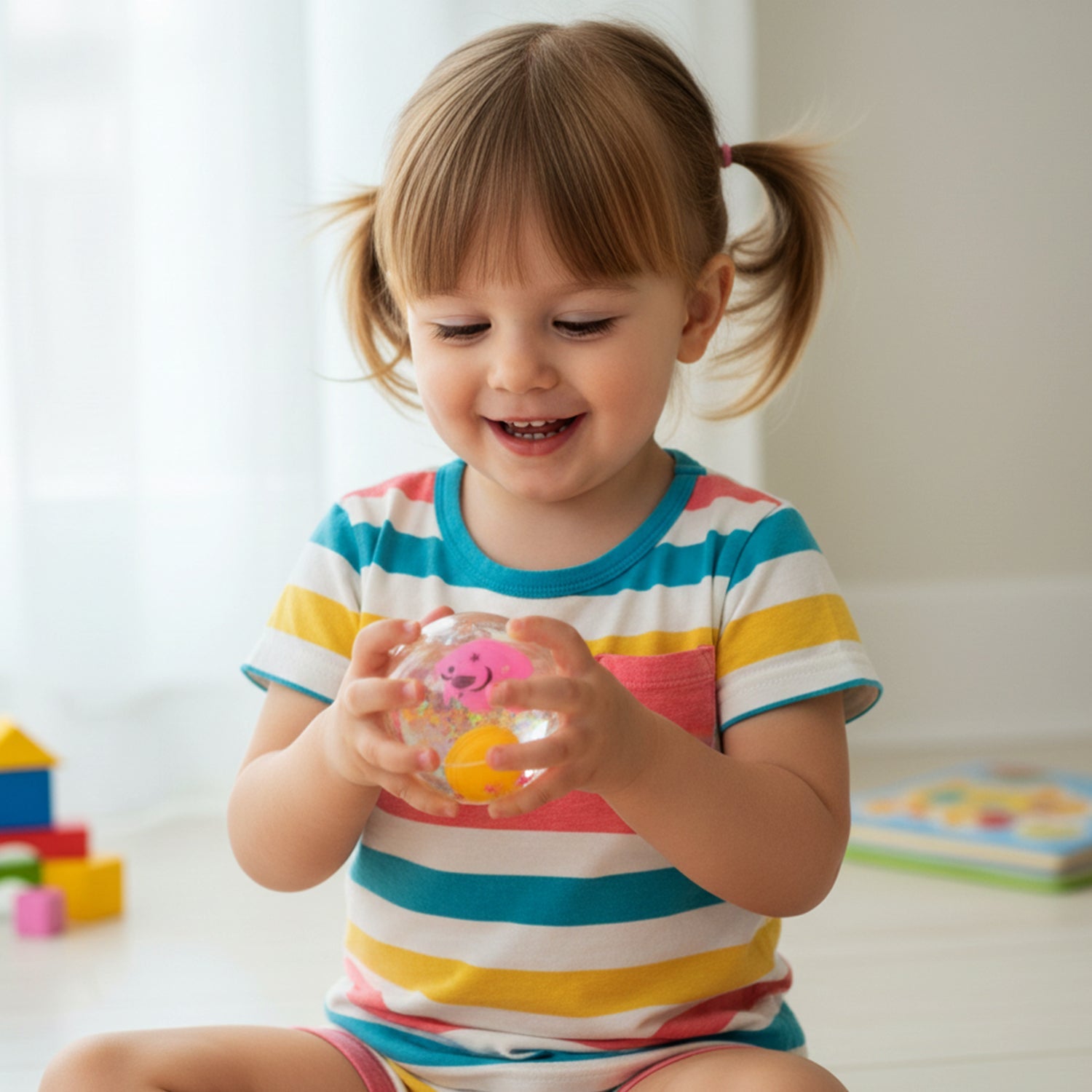 Soft rubber exterior of the light-up sensory bouncy ball