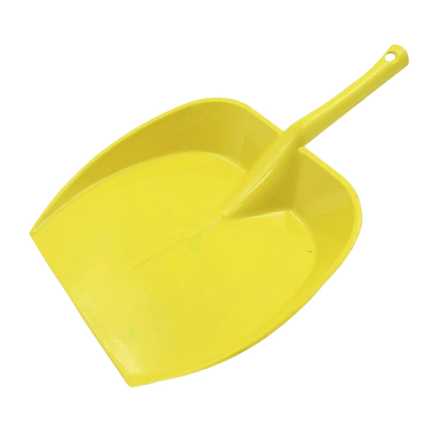 Space-saving long handle dustpan with a hanging hole for easy storage.