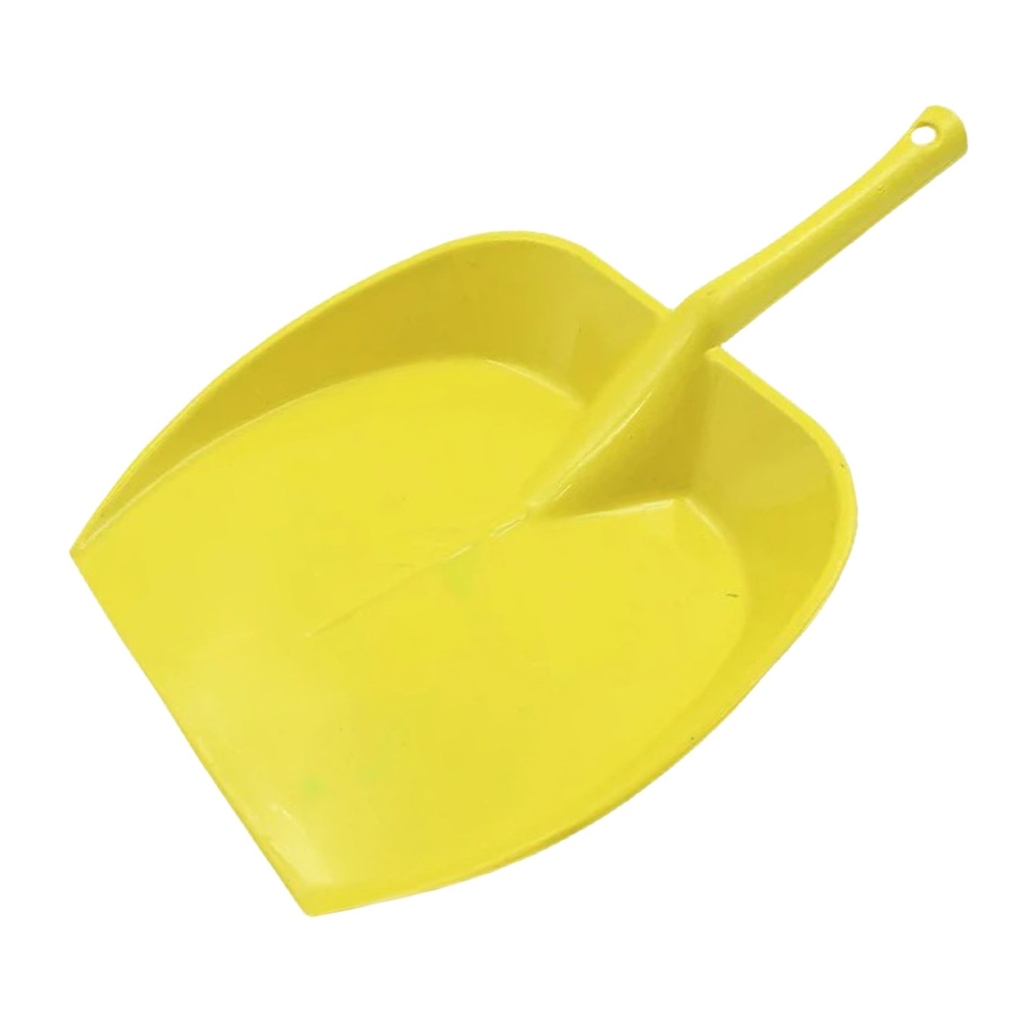 Space-saving long handle dustpan with a hanging hole for easy storage.