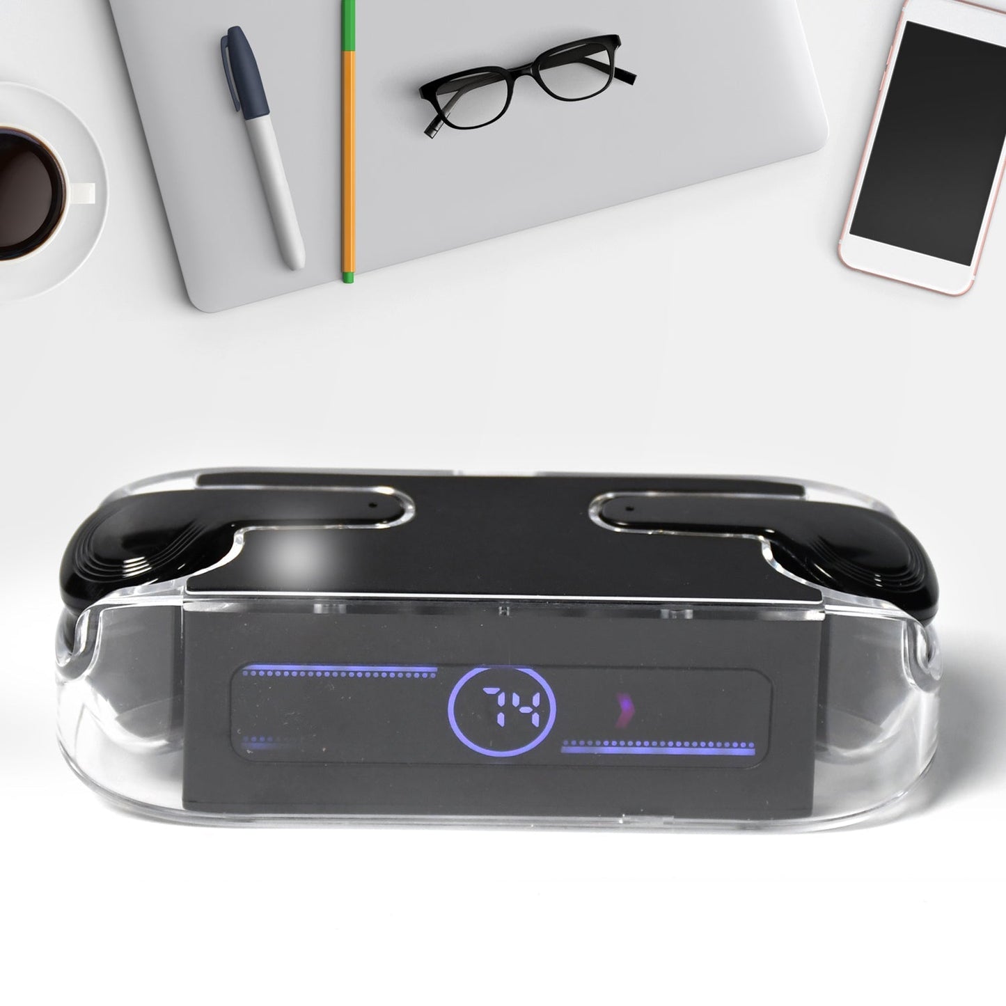 Close-up of the M12 Max Wireless Earbuds, highlighting their intuitive touch controls.