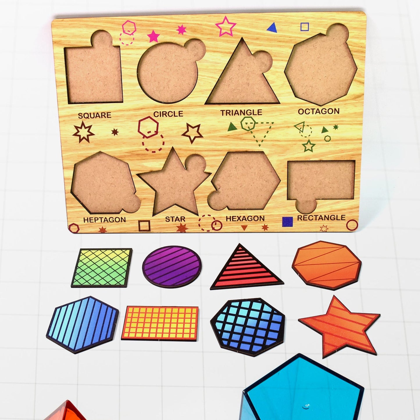 Close-up of the Wooden Triangle Puzzle demonstrating shape matching and fine motor skills.