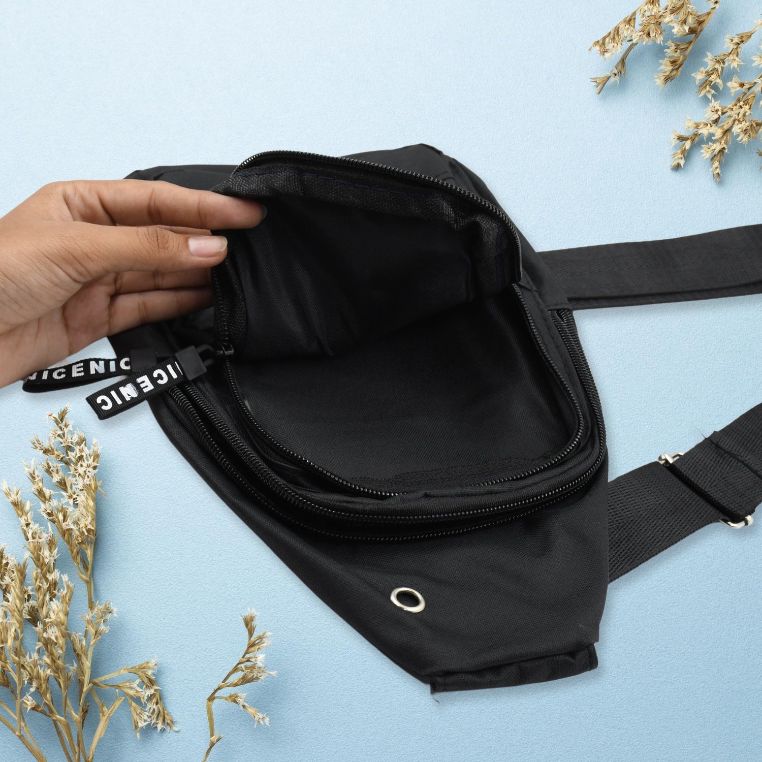 Rear view of the versatile travel bag, showing adjustable strap and secure design.