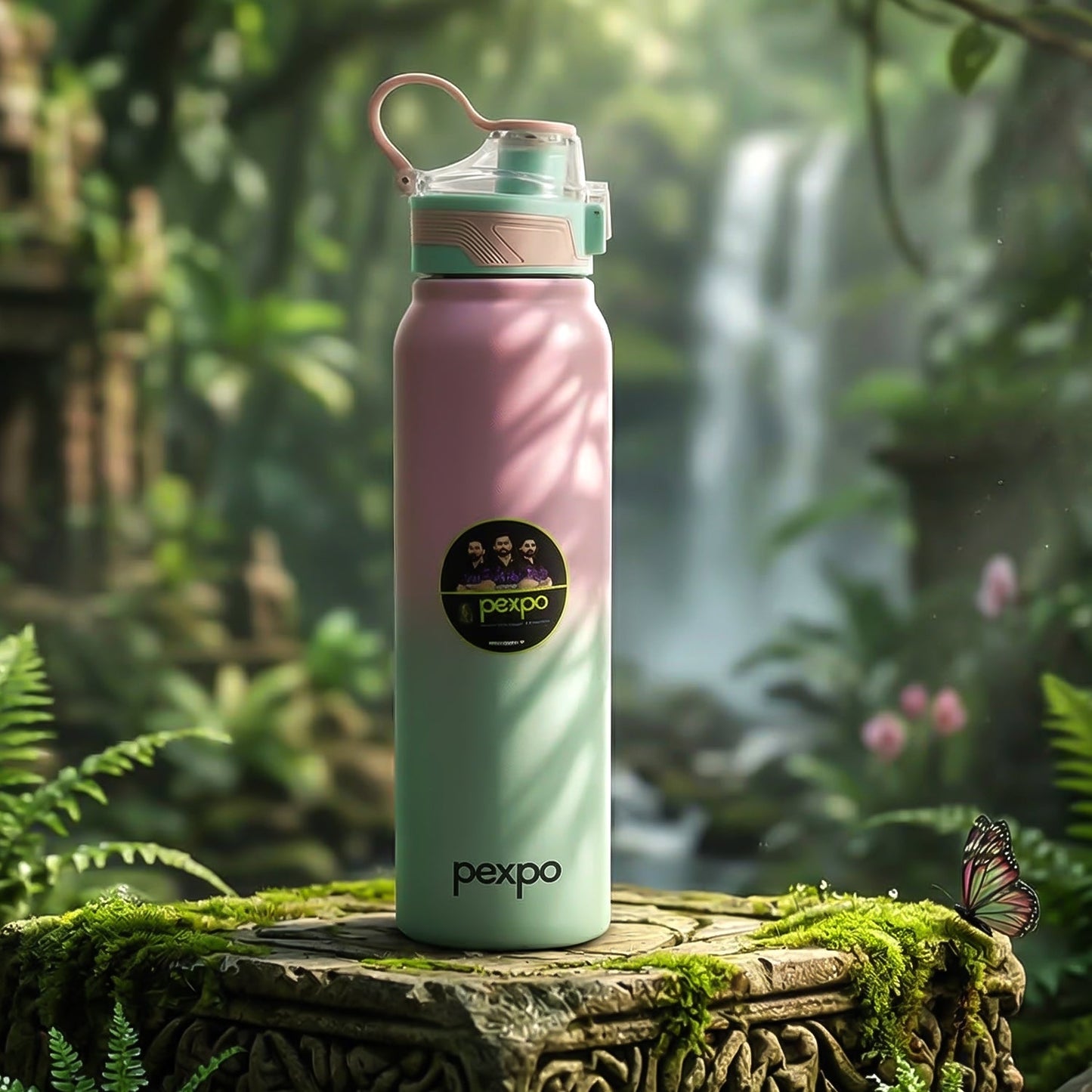 Close-up of drinking spout on insulated stainless steel water bottle