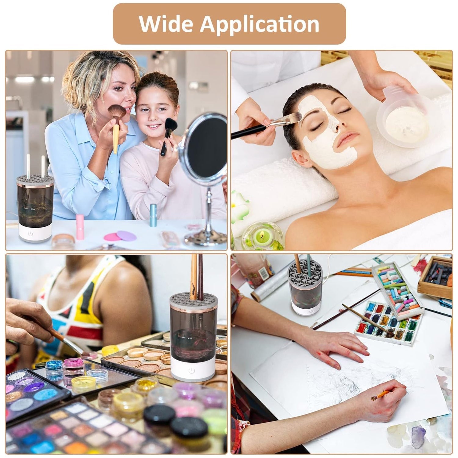 Compact and ergonomic design of the automatic makeup brush cleaner for easy handling.