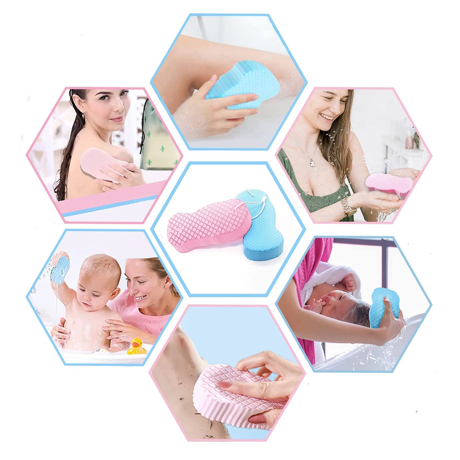 Flexible exfoliating sponge twisted to highlight its durable and pliable material.