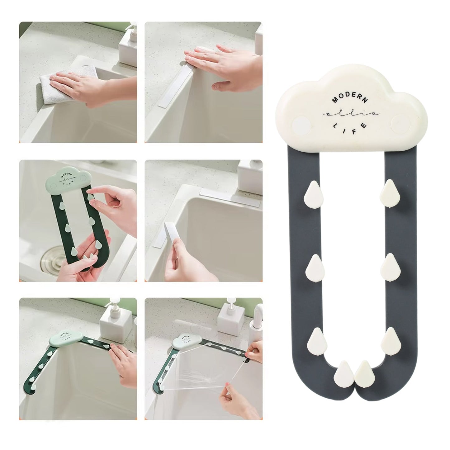 Easy-to-install kitchen sink strainer rack neatly fitted in a corner.
