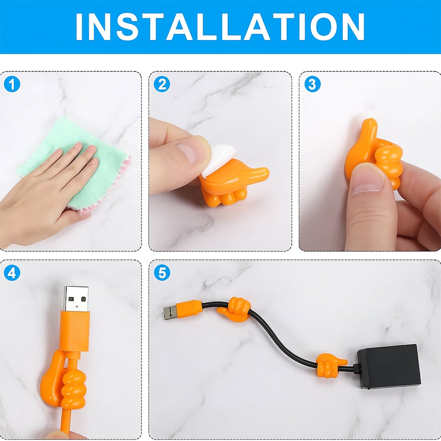 Tangerine-coloured flexible hand grip silicone clip attached to wall