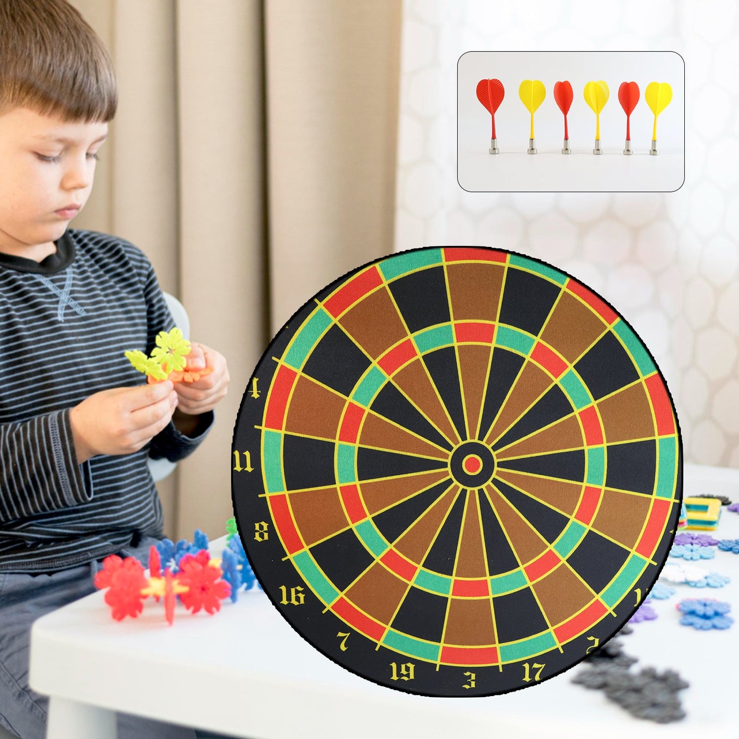 Magnetic target game on flexible double-sided dartboard mat
